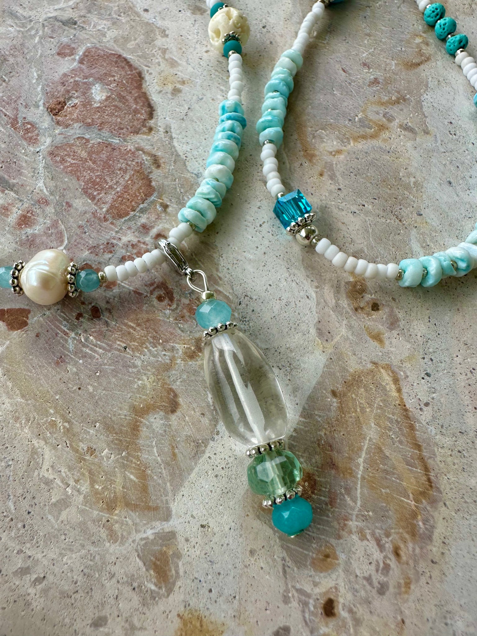 Coastal Blue Shell Beaded Necklace
