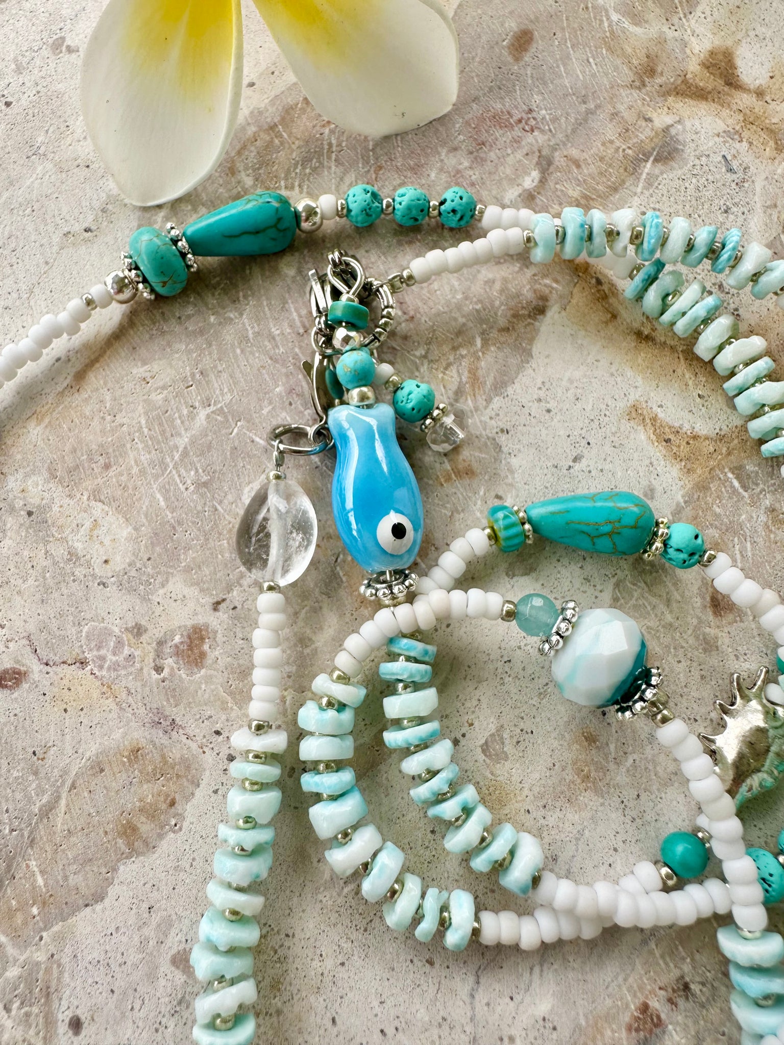 Coastal Blue Shell Beaded Necklace