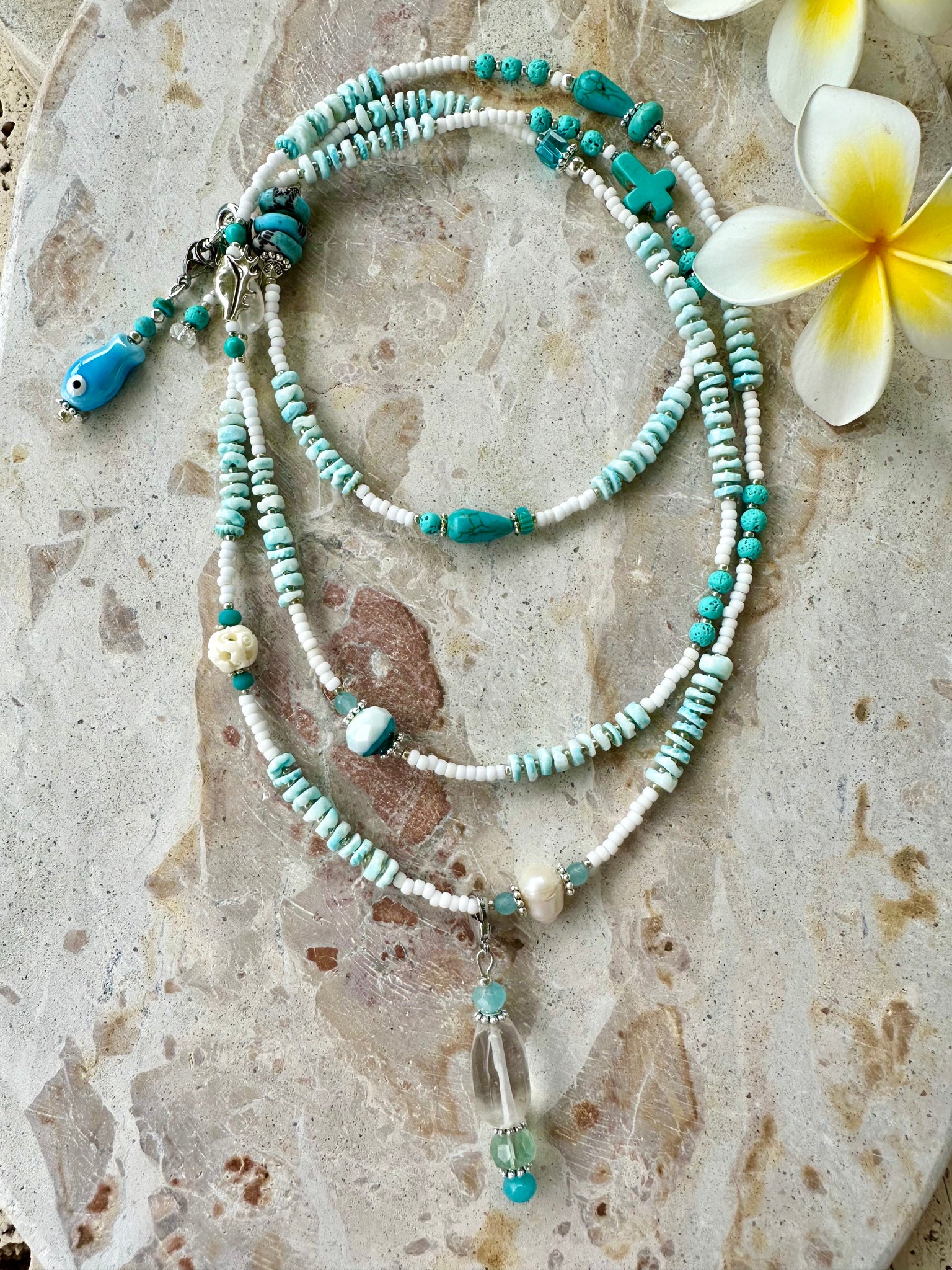 Coastal Blue Shell Beaded Necklace