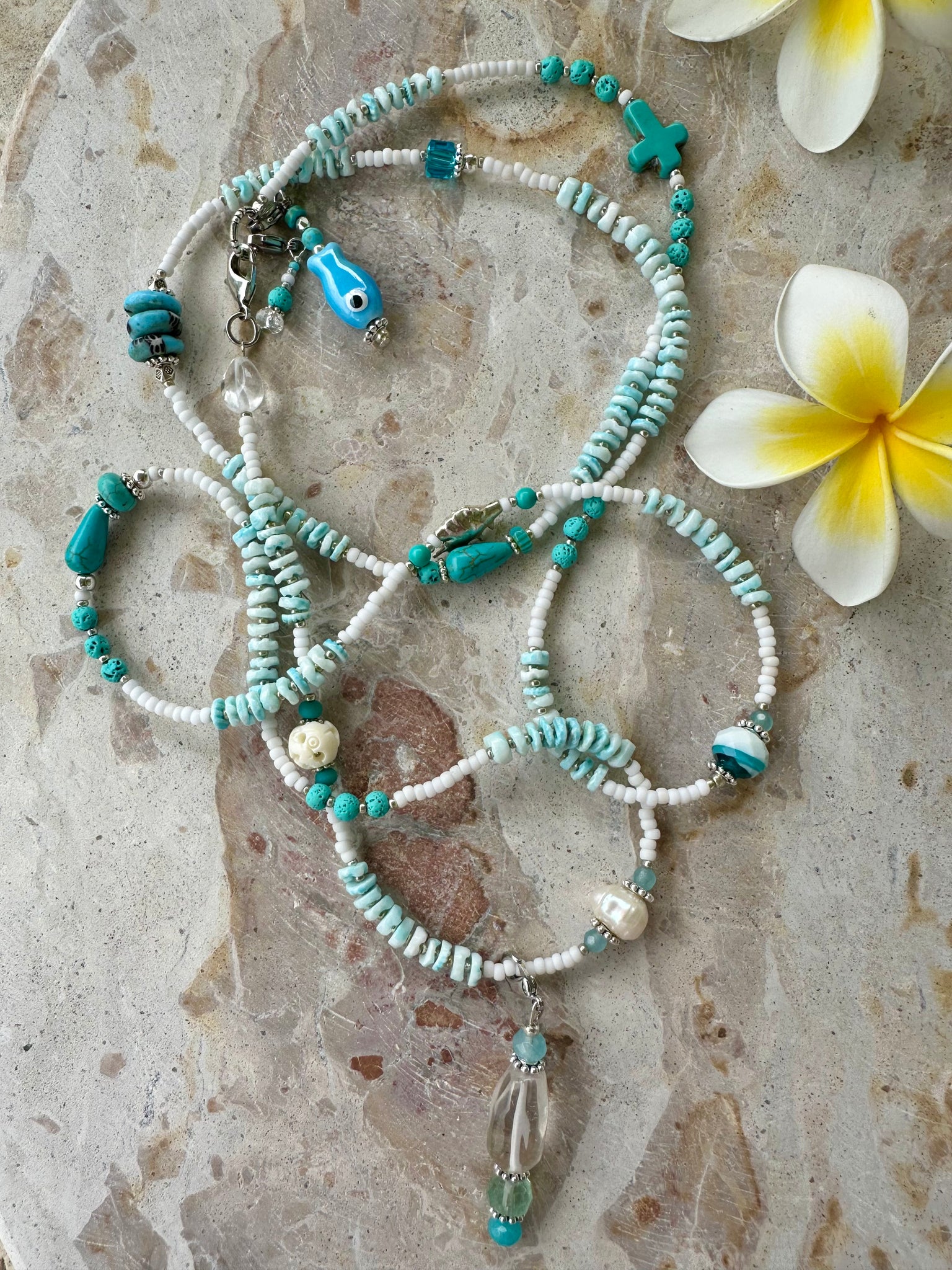 Coastal Blue Shell Beaded Necklace