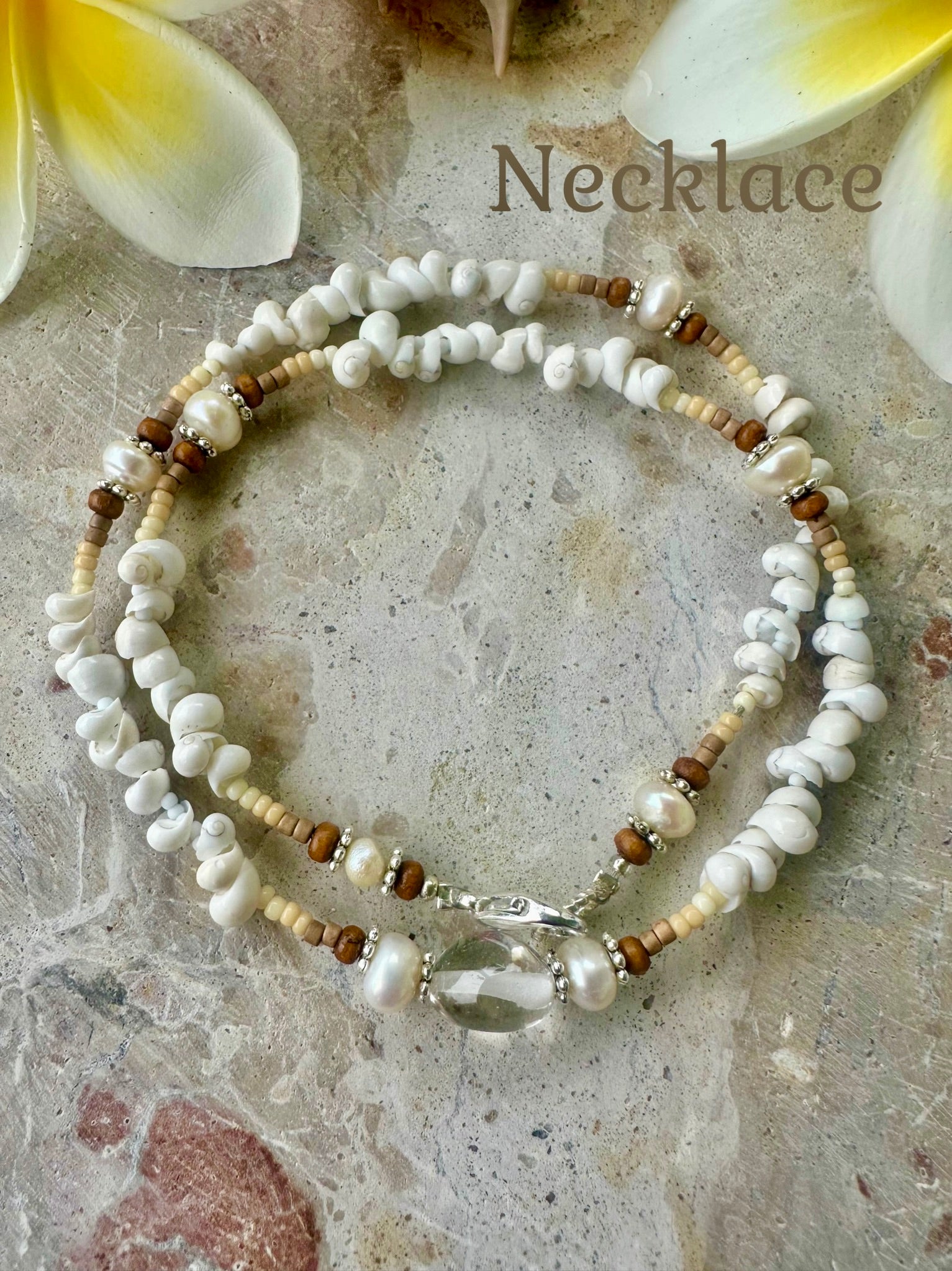 White Snail Shell Beaded Crystal Necklace