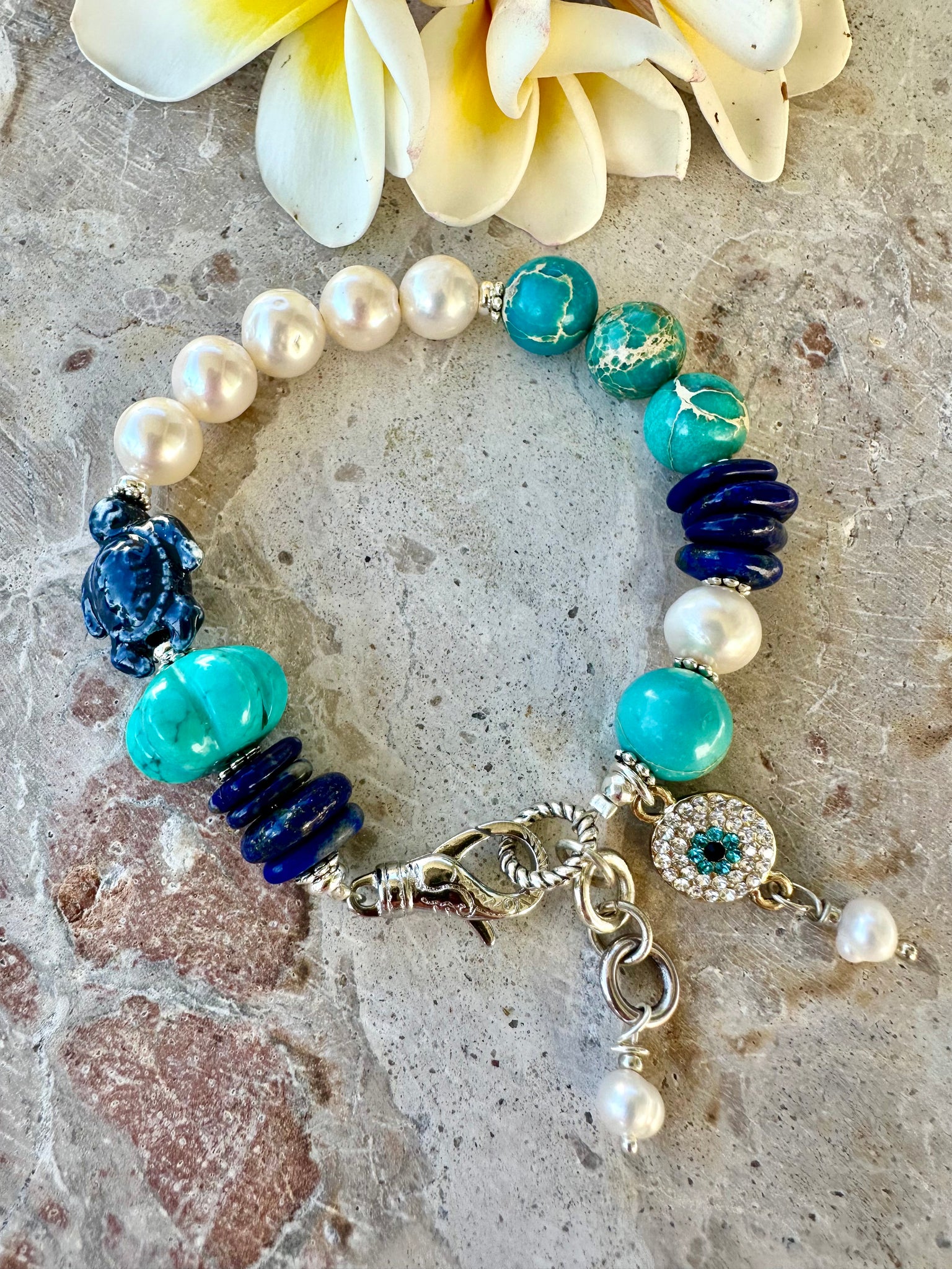Ocean Baroque Pearl Blue Stone Bracelet