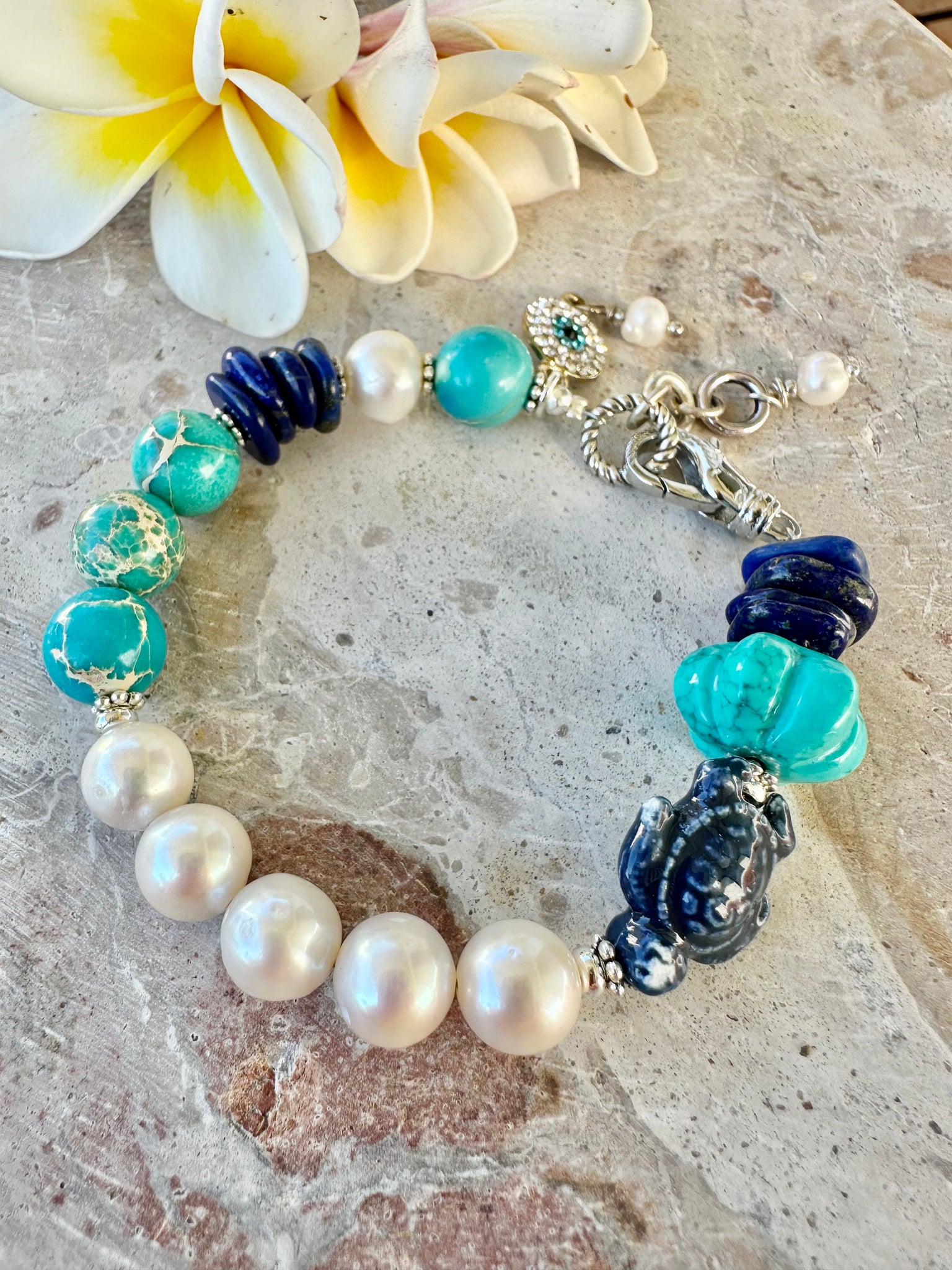 Ocean Baroque Pearl Blue Stone Bracelet