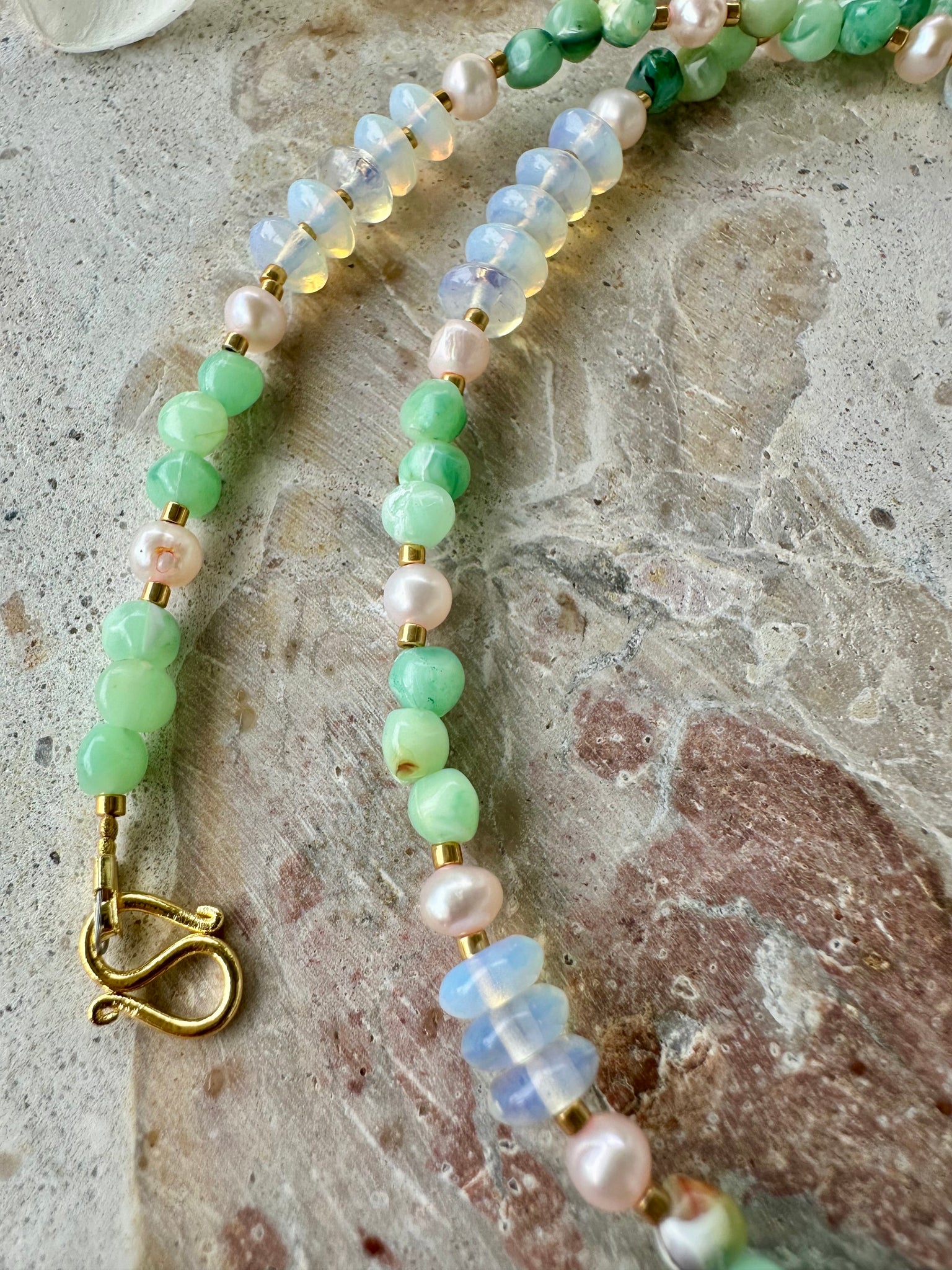 Boho Moon Stone Jade Beaded Necklace