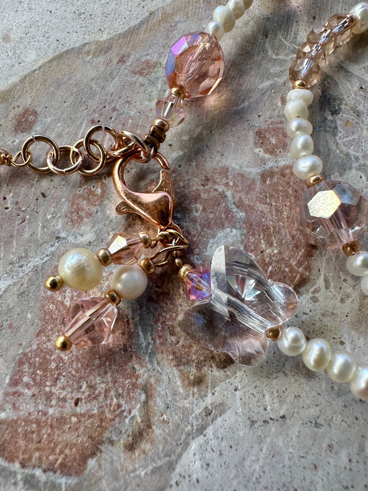 Pink Crystal Wrap Pearl Beaded Bracelet