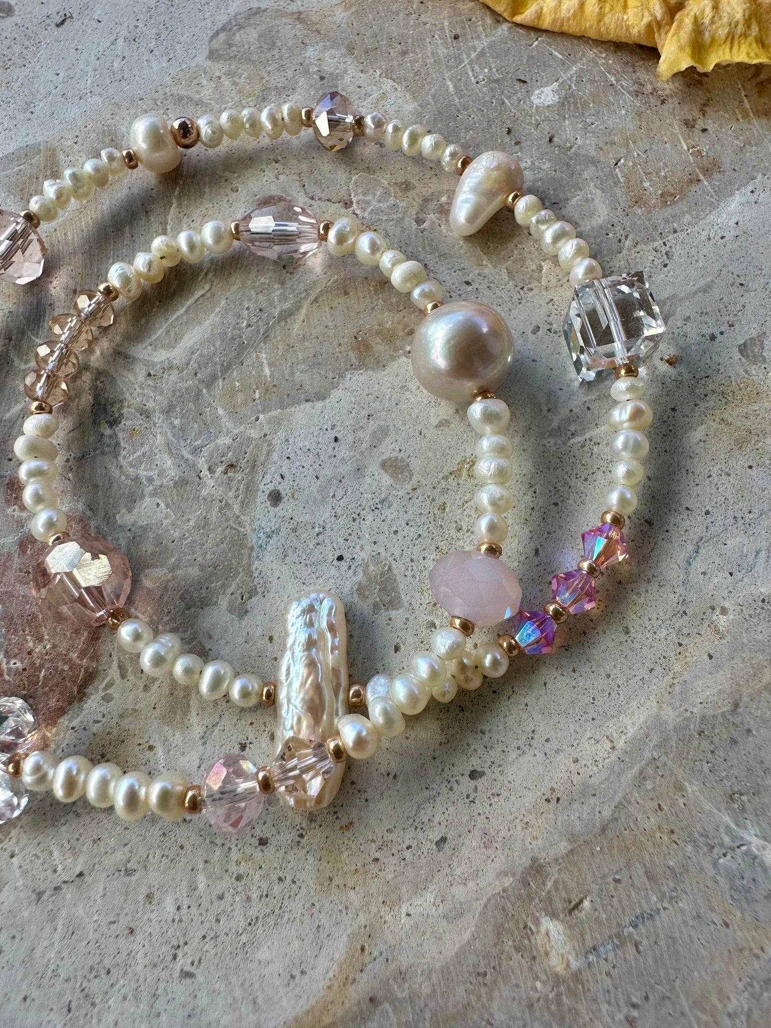 Pink Crystal Wrap Pearl Beaded Bracelet