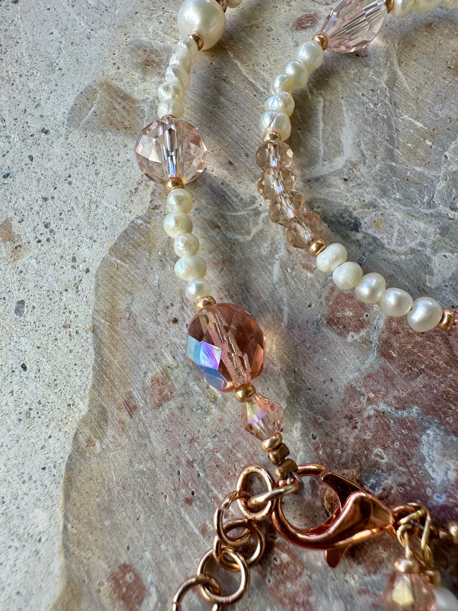 Pink Crystal Wrap Pearl Beaded Bracelet