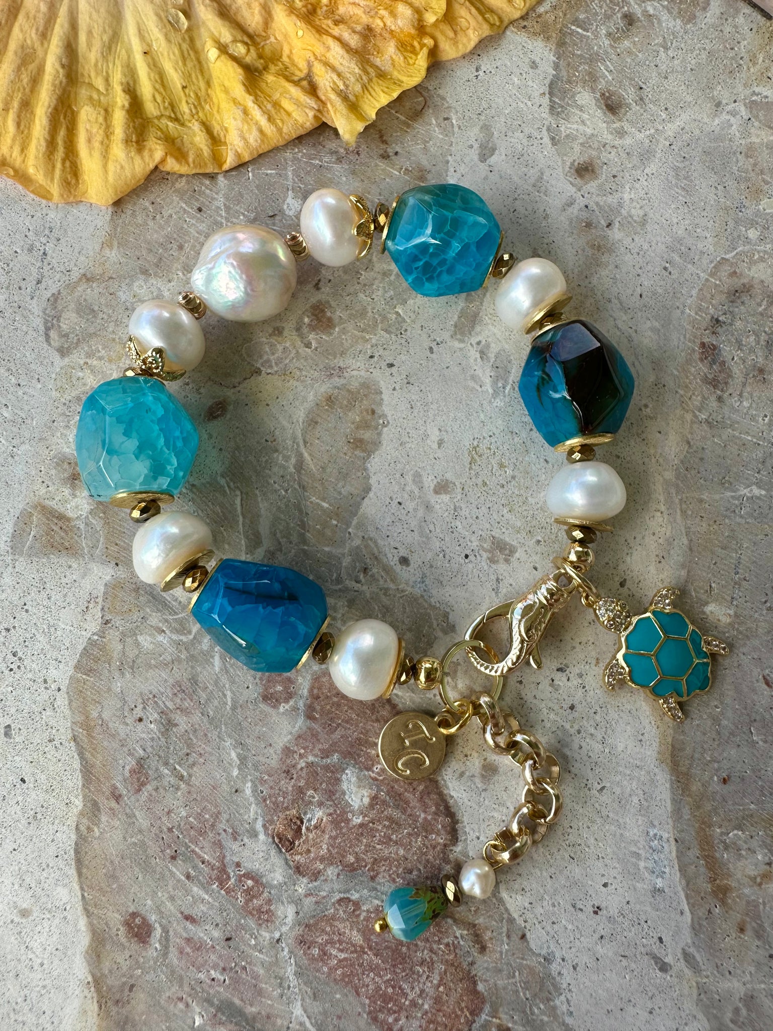Coastal Blue Stone Baroque Pearl Bracelet