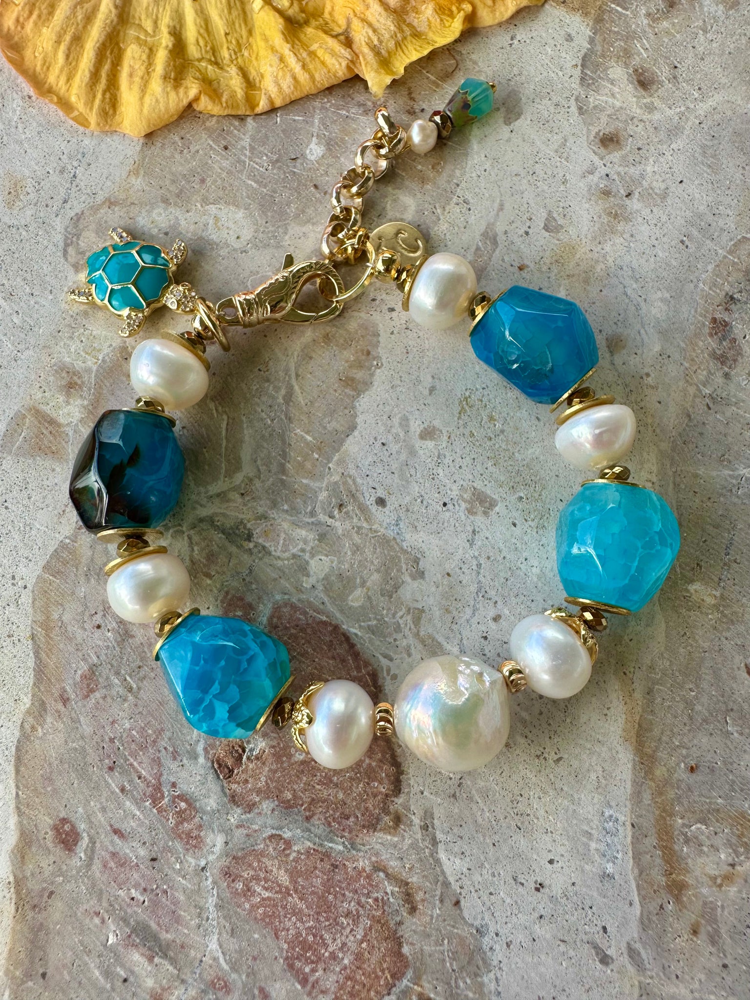 Coastal Blue Stone Baroque Pearl Bracelet