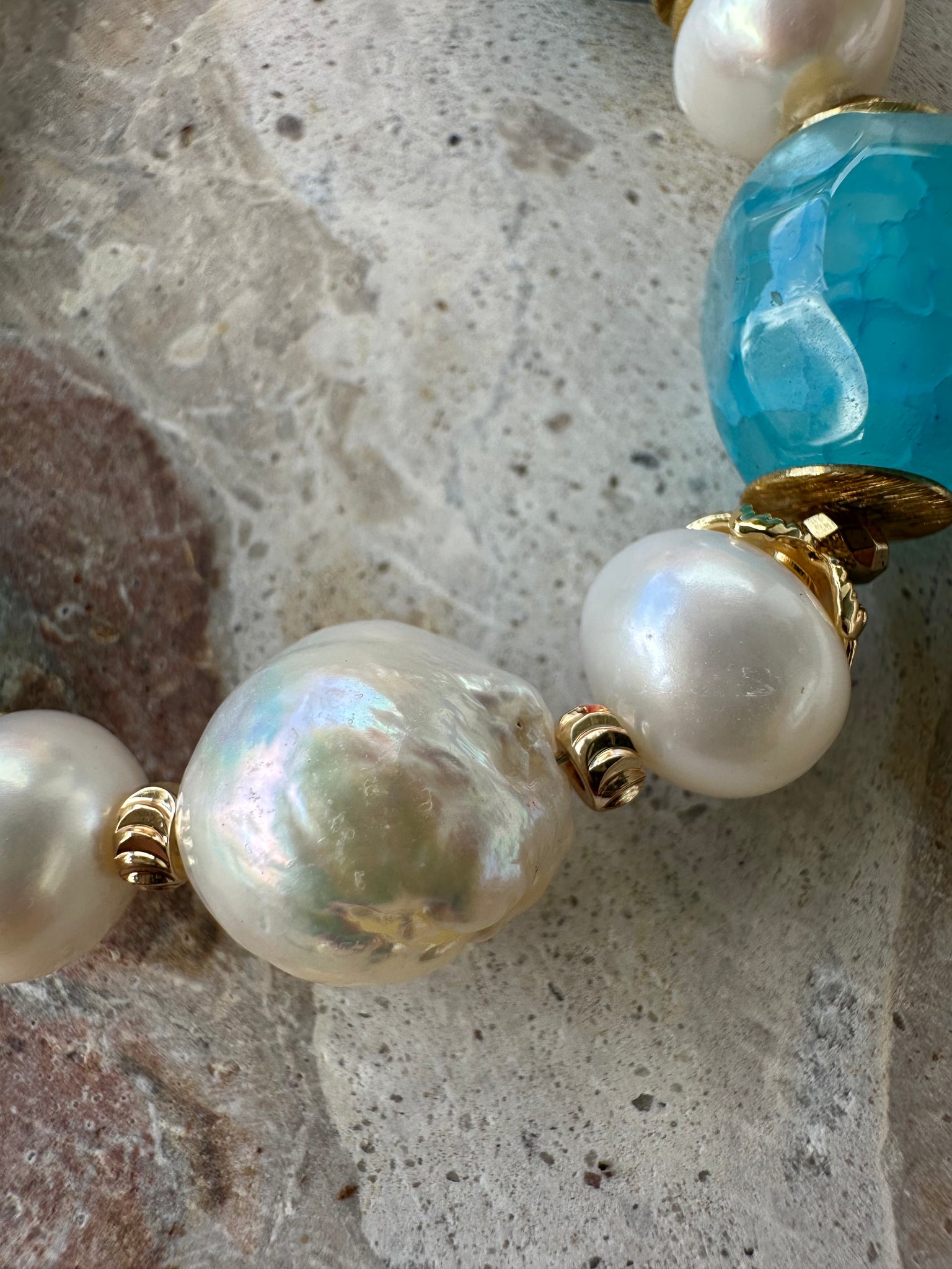 Coastal Blue Stone Baroque Pearl Bracelet