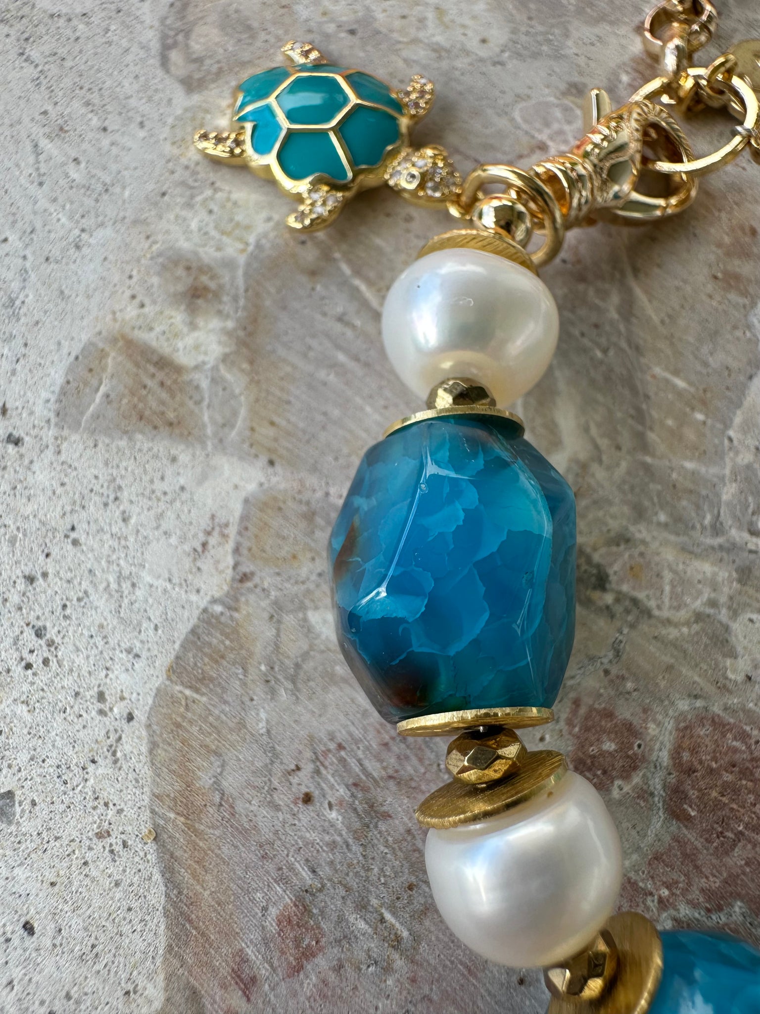 Coastal Blue Stone Baroque Pearl Bracelet