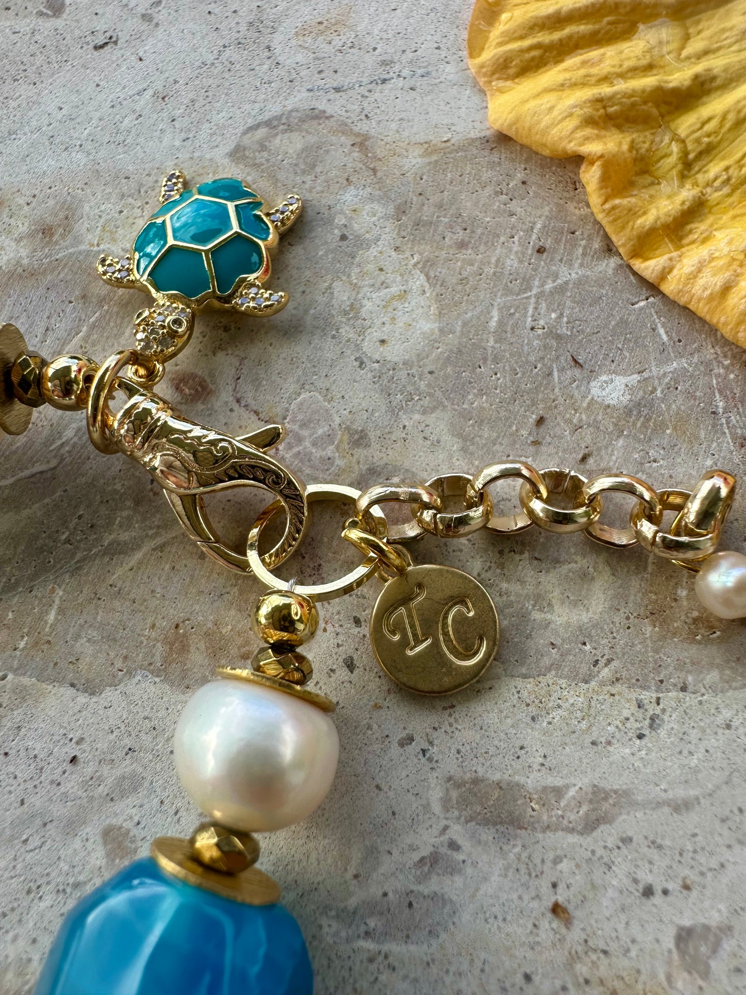 Coastal Blue Stone Baroque Pearl Bracelet