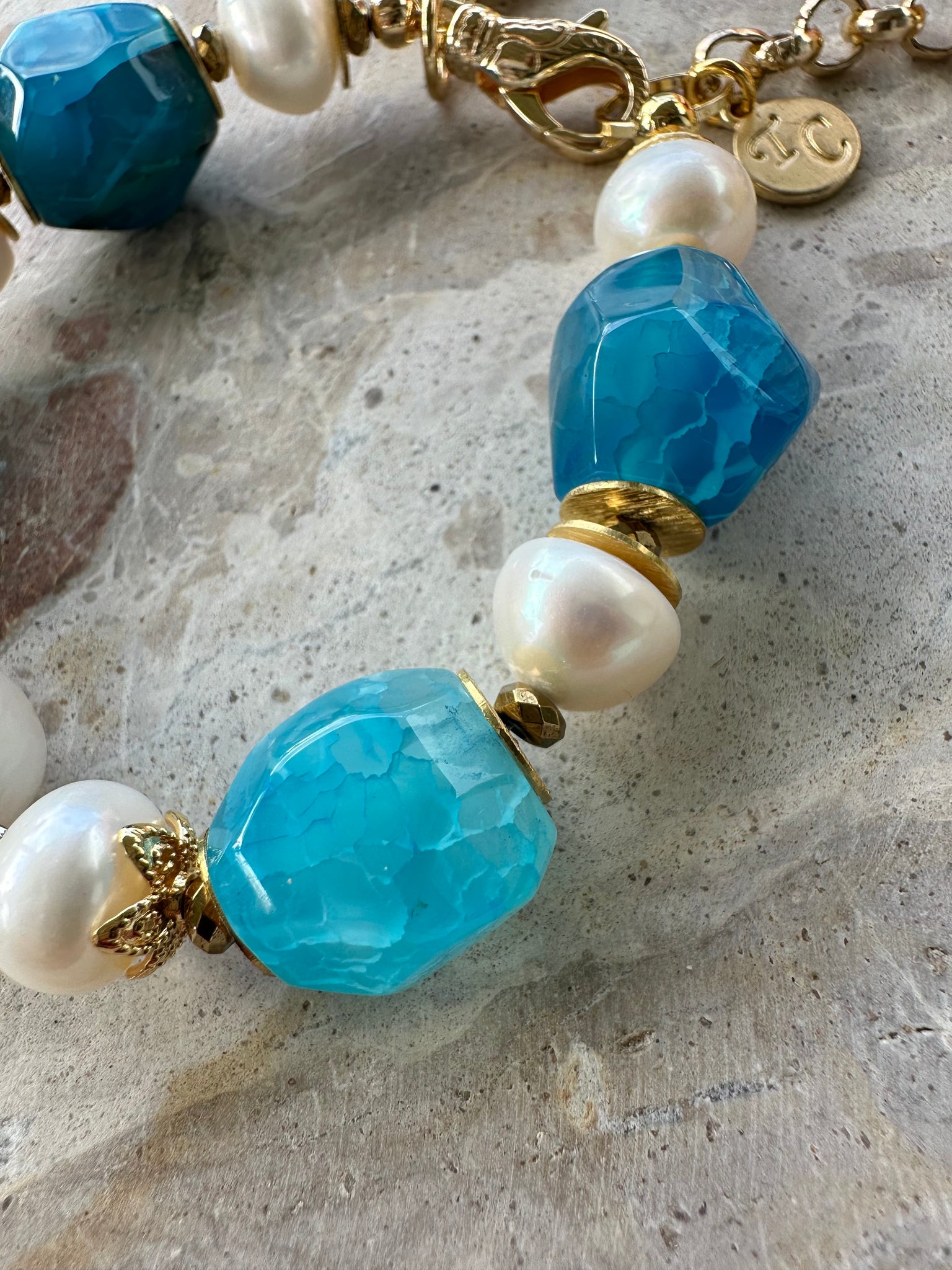 Coastal Blue Stone Baroque Pearl Bracelet