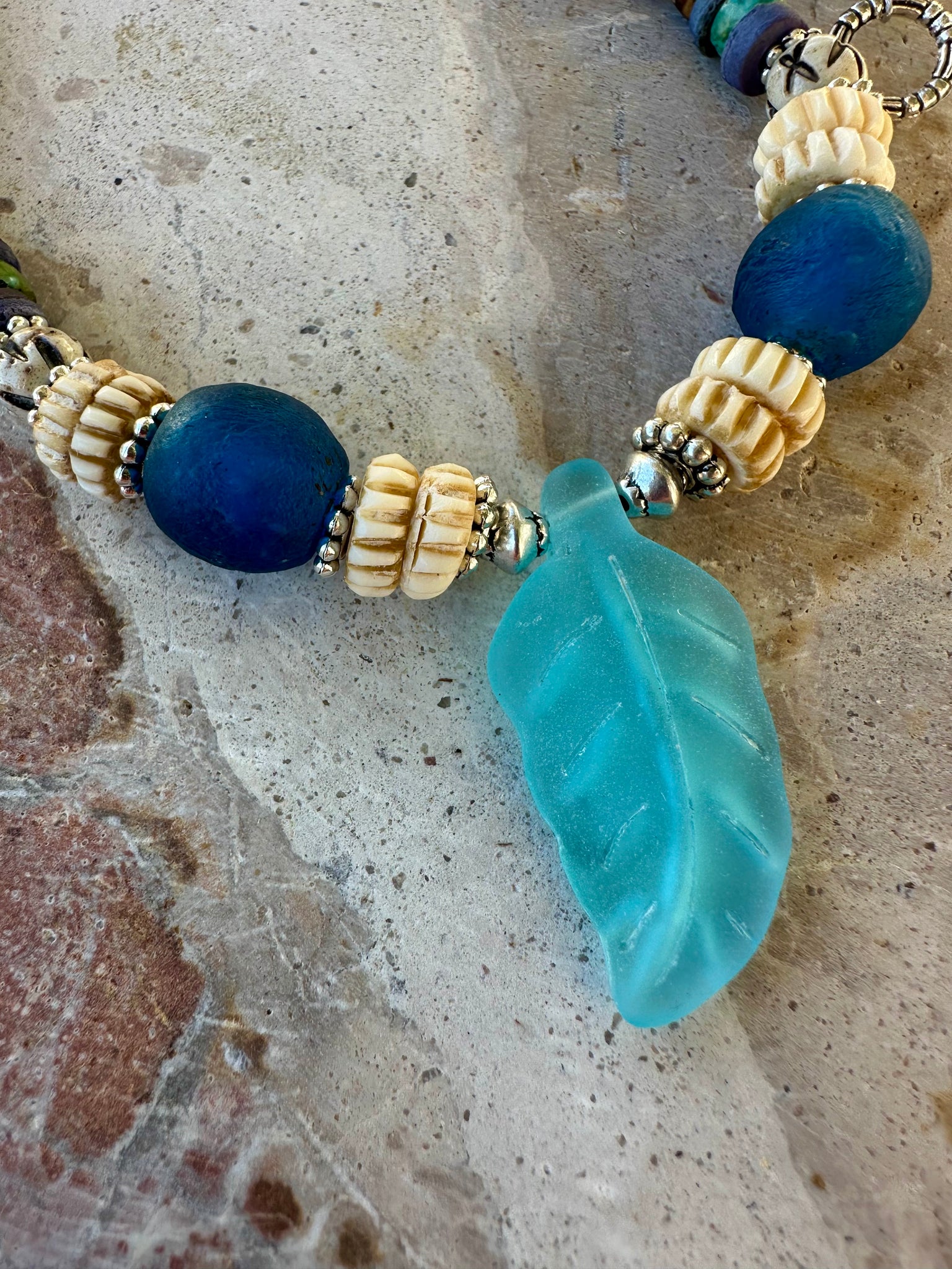 Boho Tribal African Glass Coconut Necklace