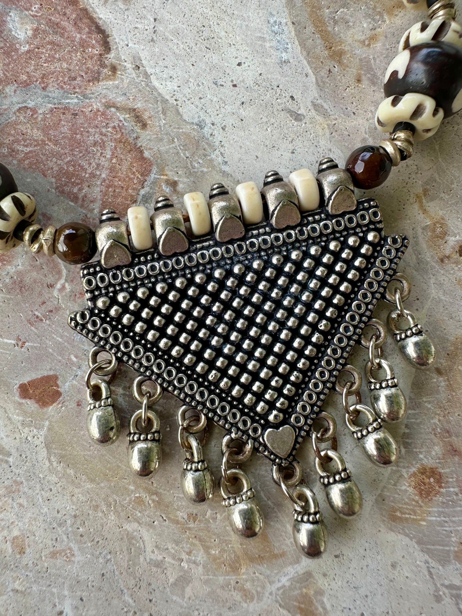 Vintage Silver Indian Beaded Stone Necklace