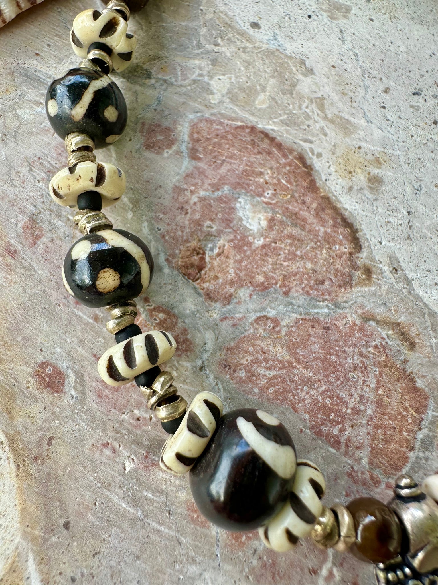 Vintage Silver Indian Beaded Stone Necklace