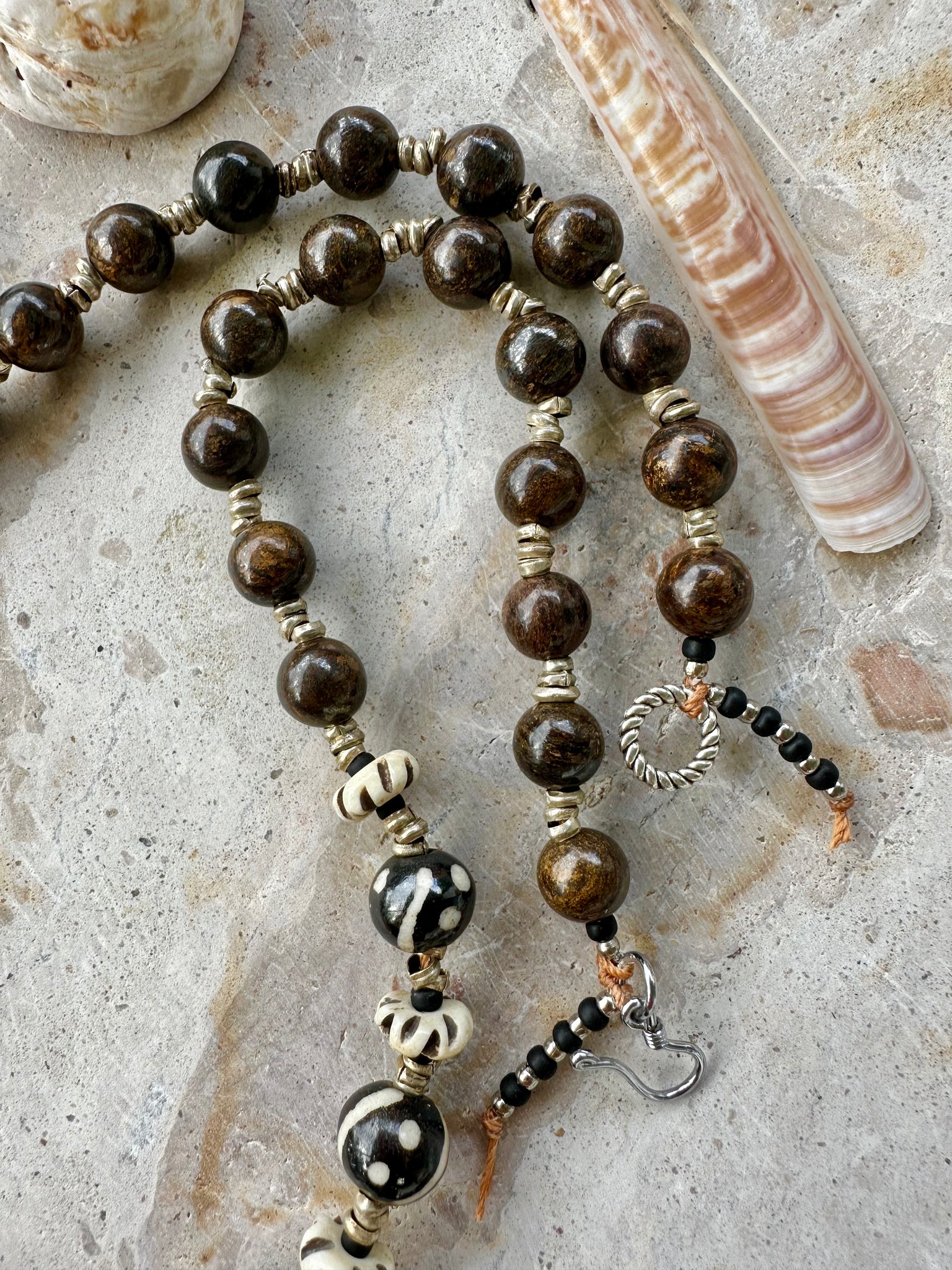Vintage Silver Indian Beaded Stone Necklace