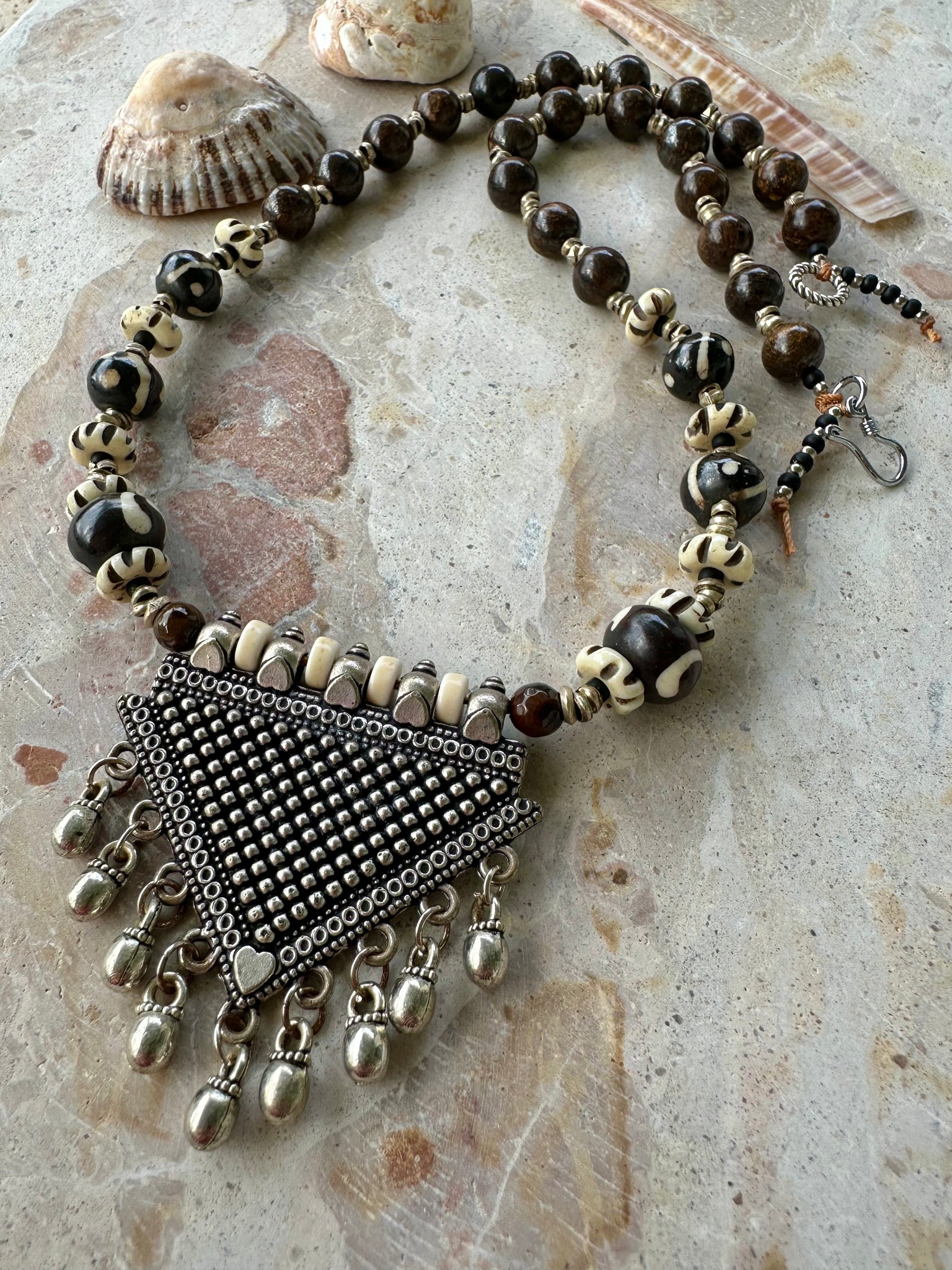 Vintage Silver Indian Beaded Stone Necklace