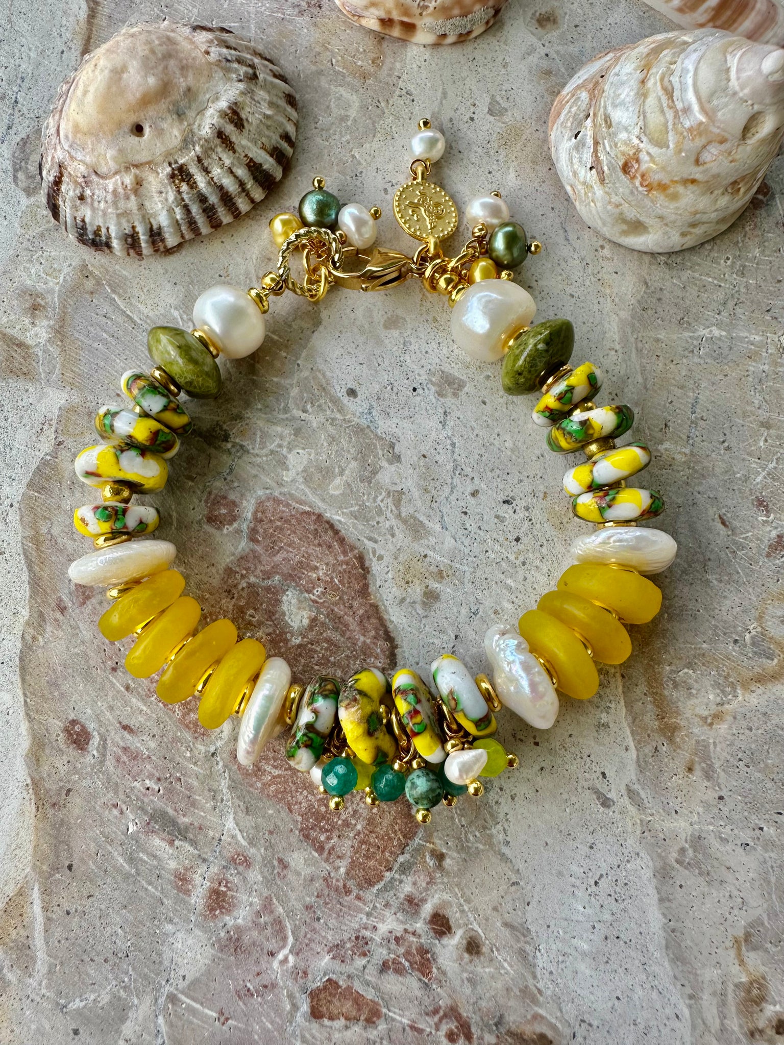 Sun-Kissed Trade Bead Yellow Pearl Bracelet