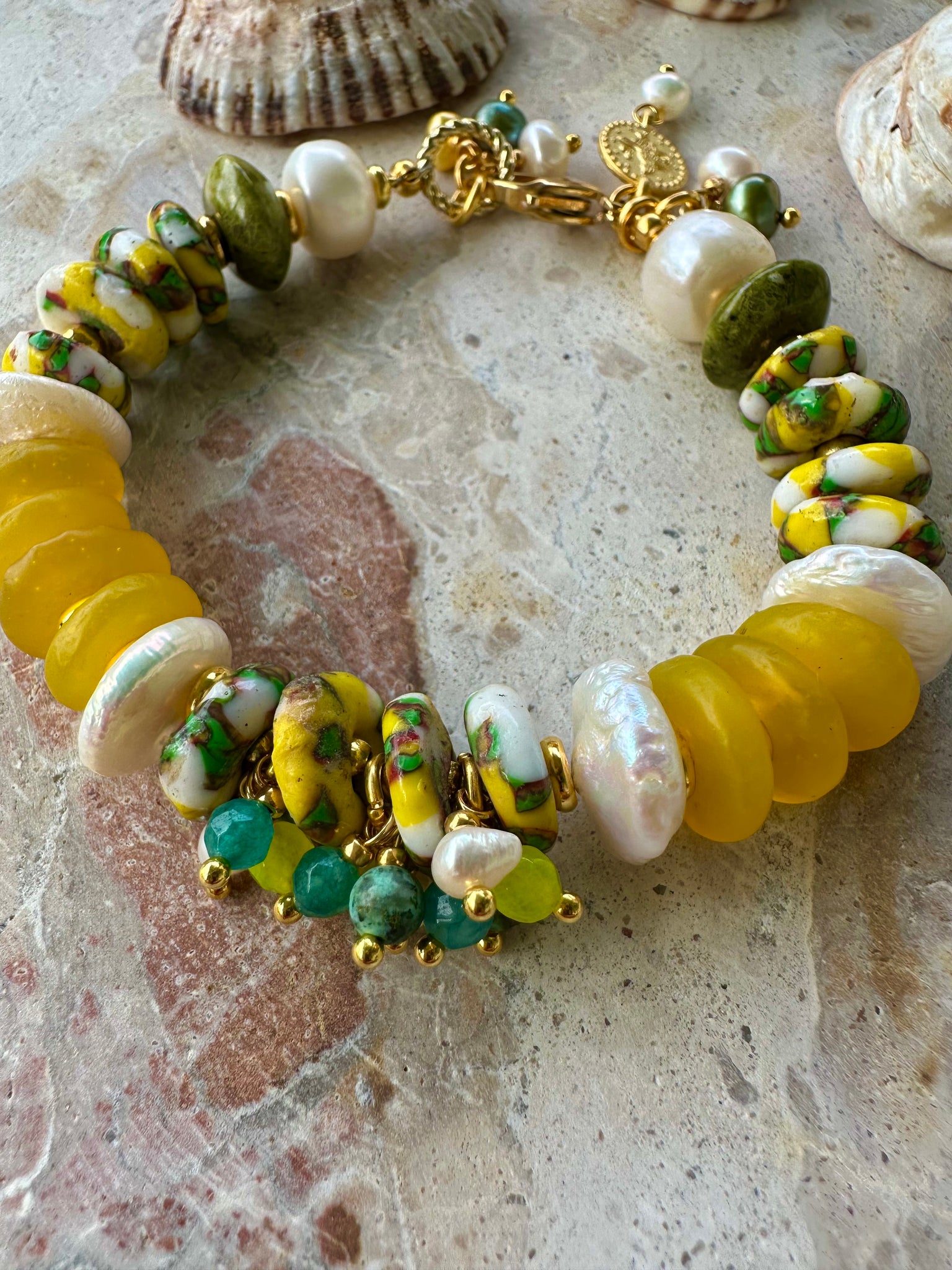 Sun-Kissed Trade Bead Yellow Pearl Bracelet