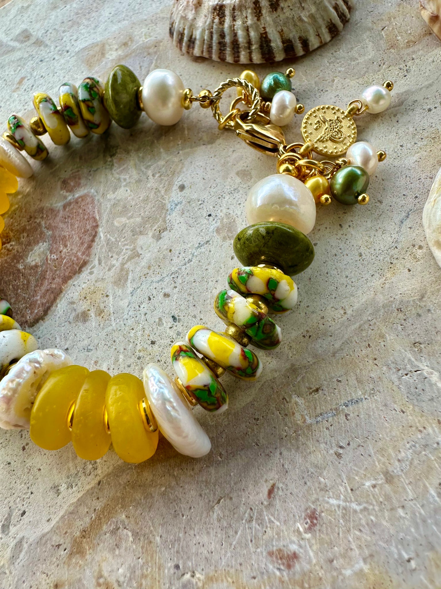 Sun-Kissed Trade Bead Yellow Pearl Bracelet