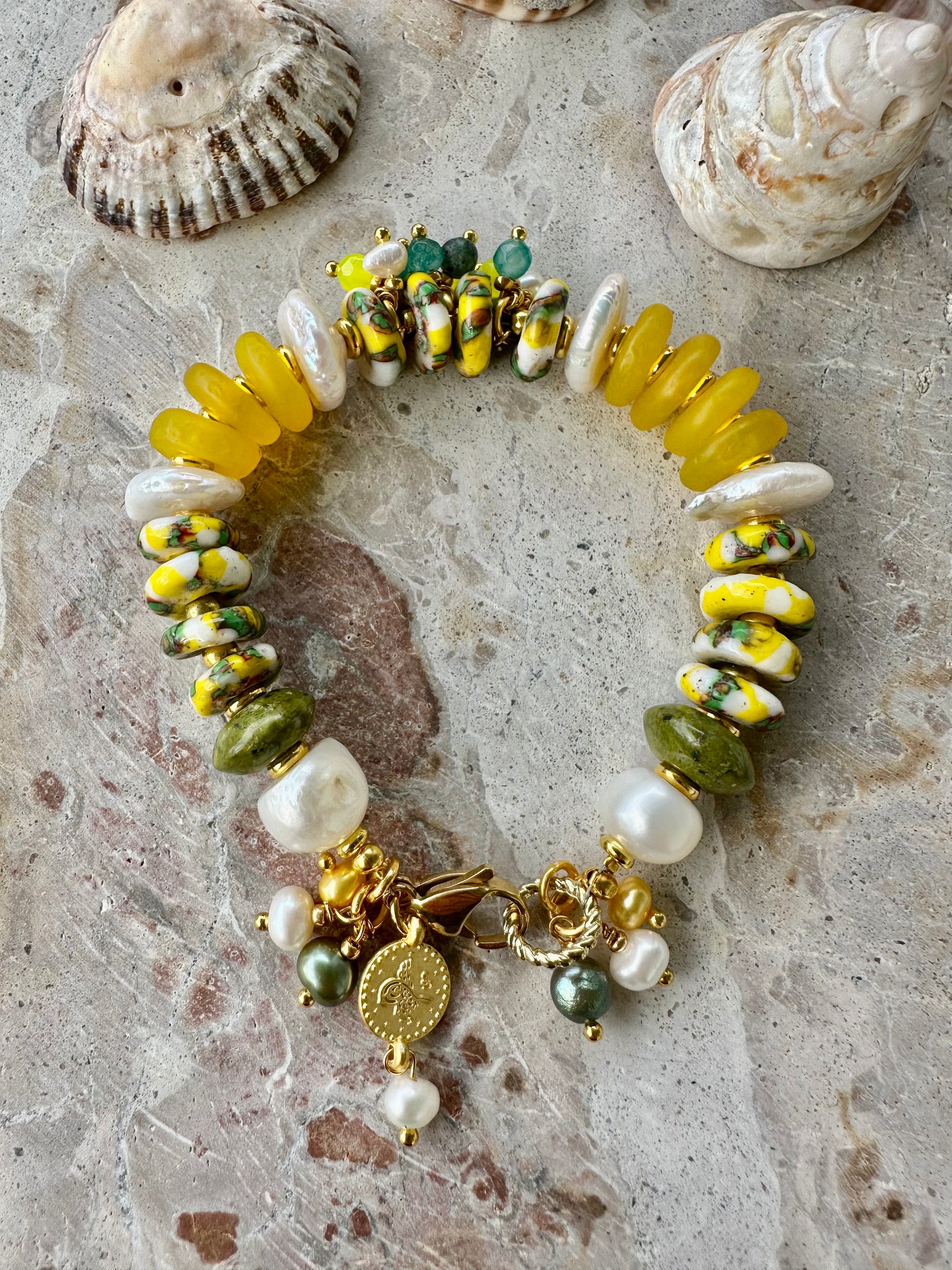 Sun-Kissed Trade Bead Yellow Pearl Bracelet