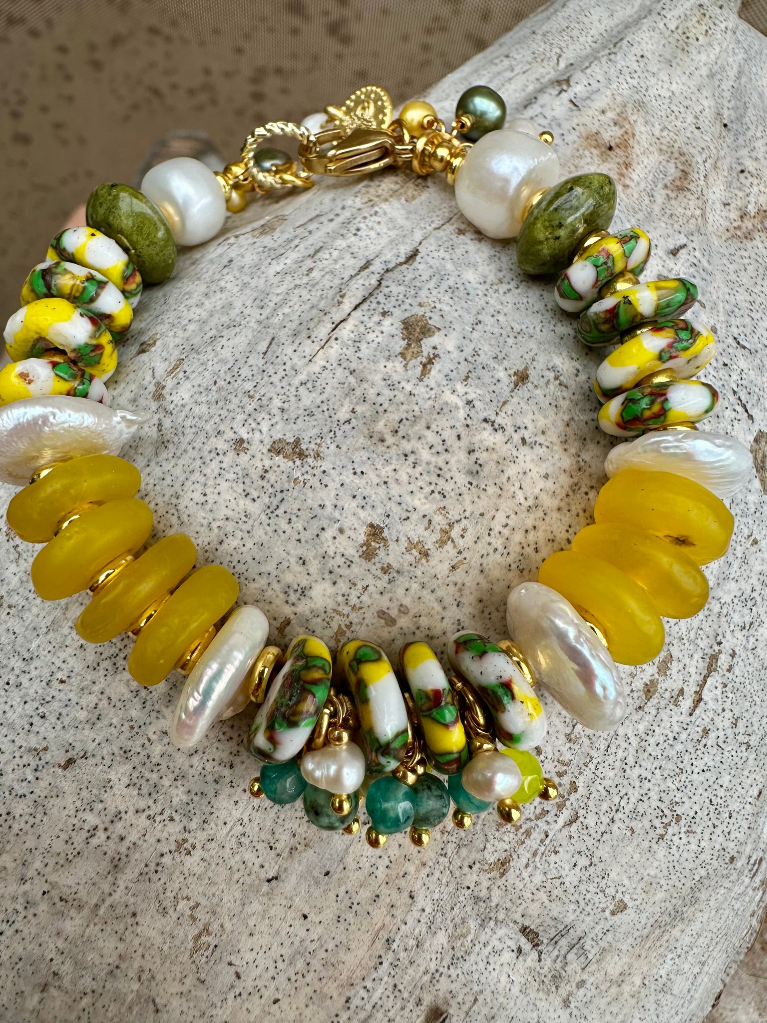 Sun-Kissed Trade Bead Yellow Pearl Bracelet