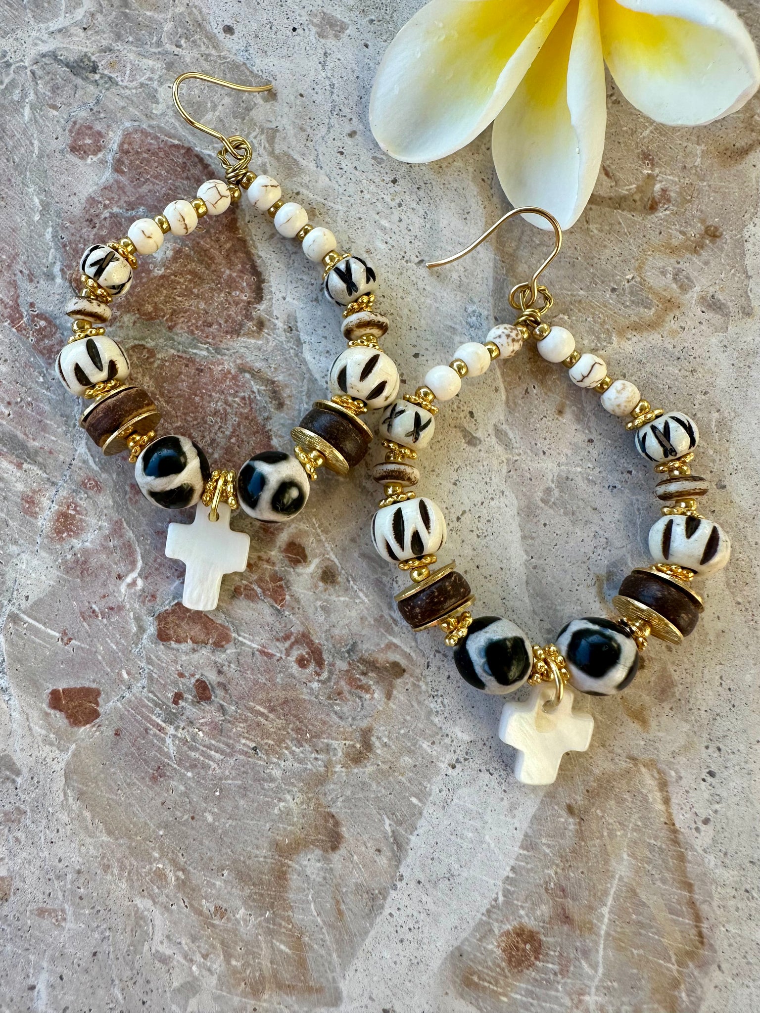 Bohemian Tribal Shell Cross Earrings