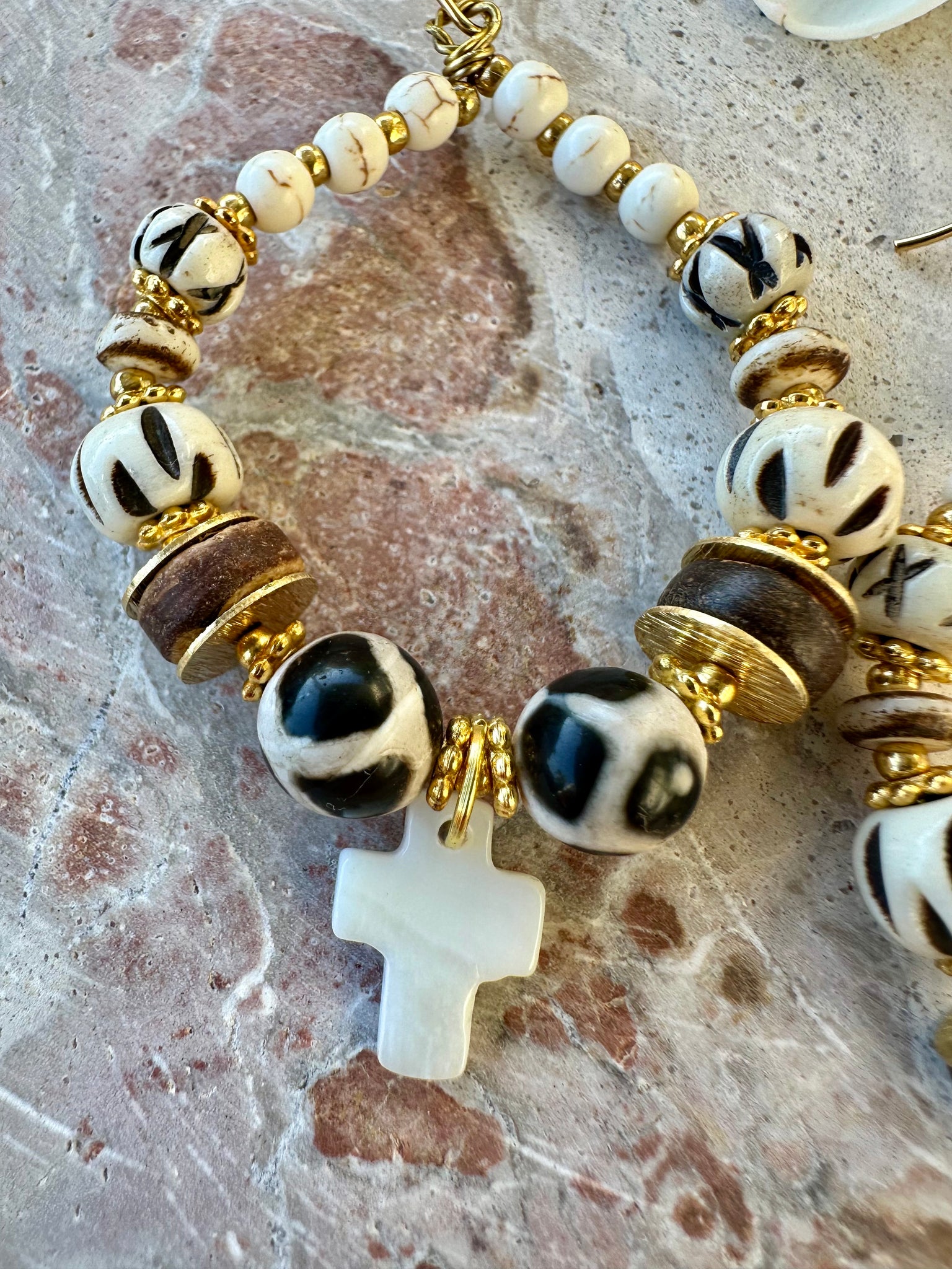 Bohemian Tribal Shell Cross Earrings