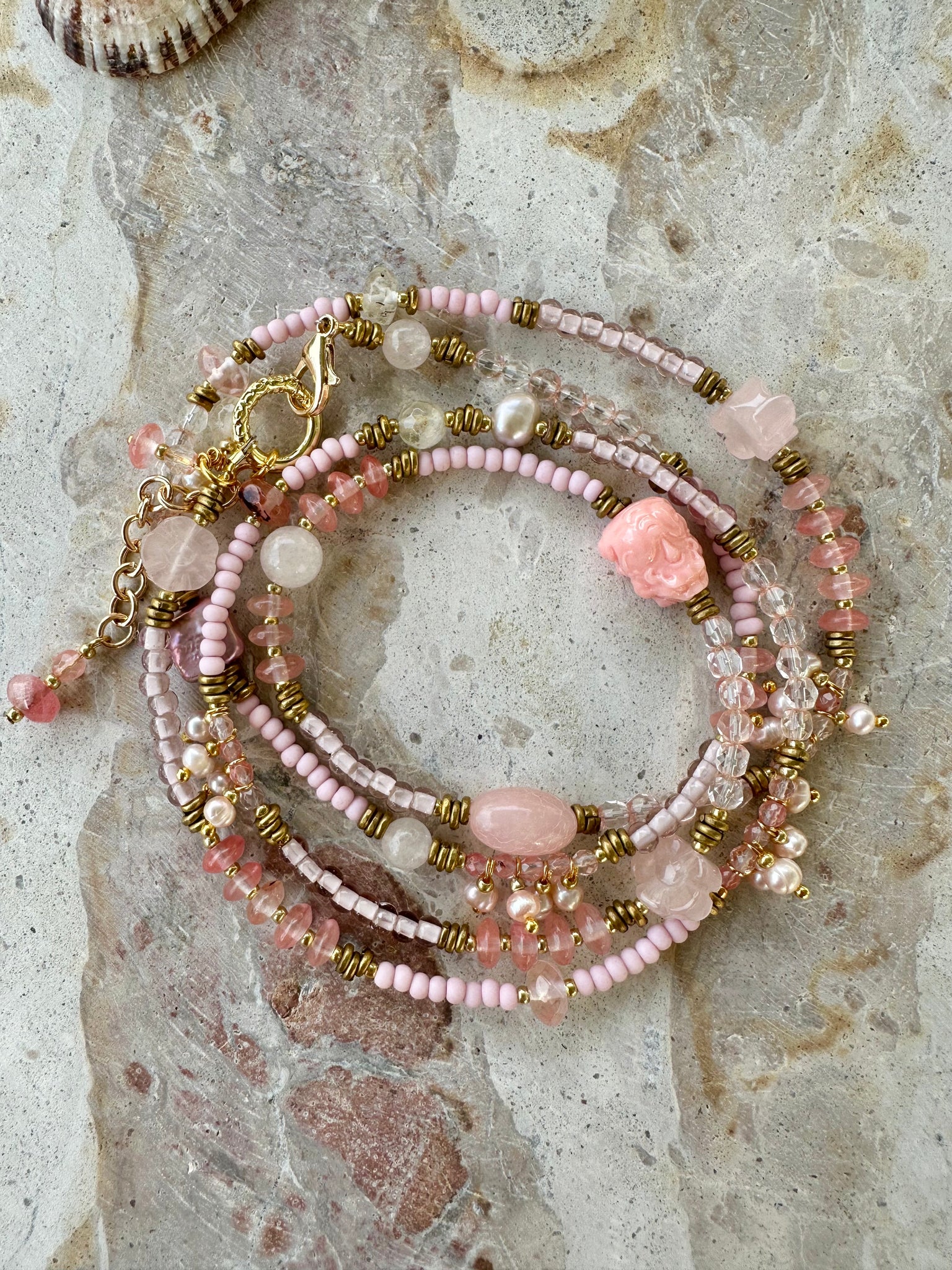 Pink Stone Necklace Choker Bracelet