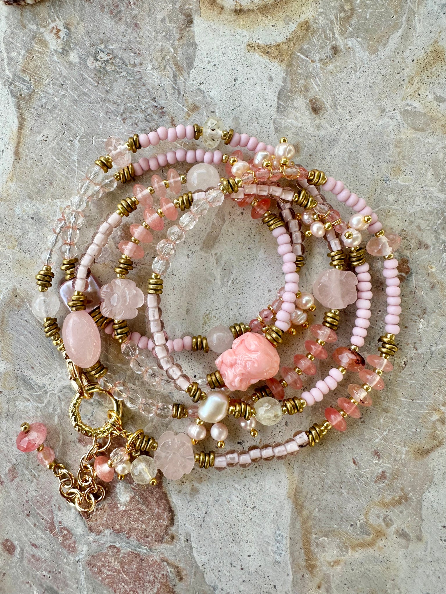 Pink Stone Necklace Choker Bracelet