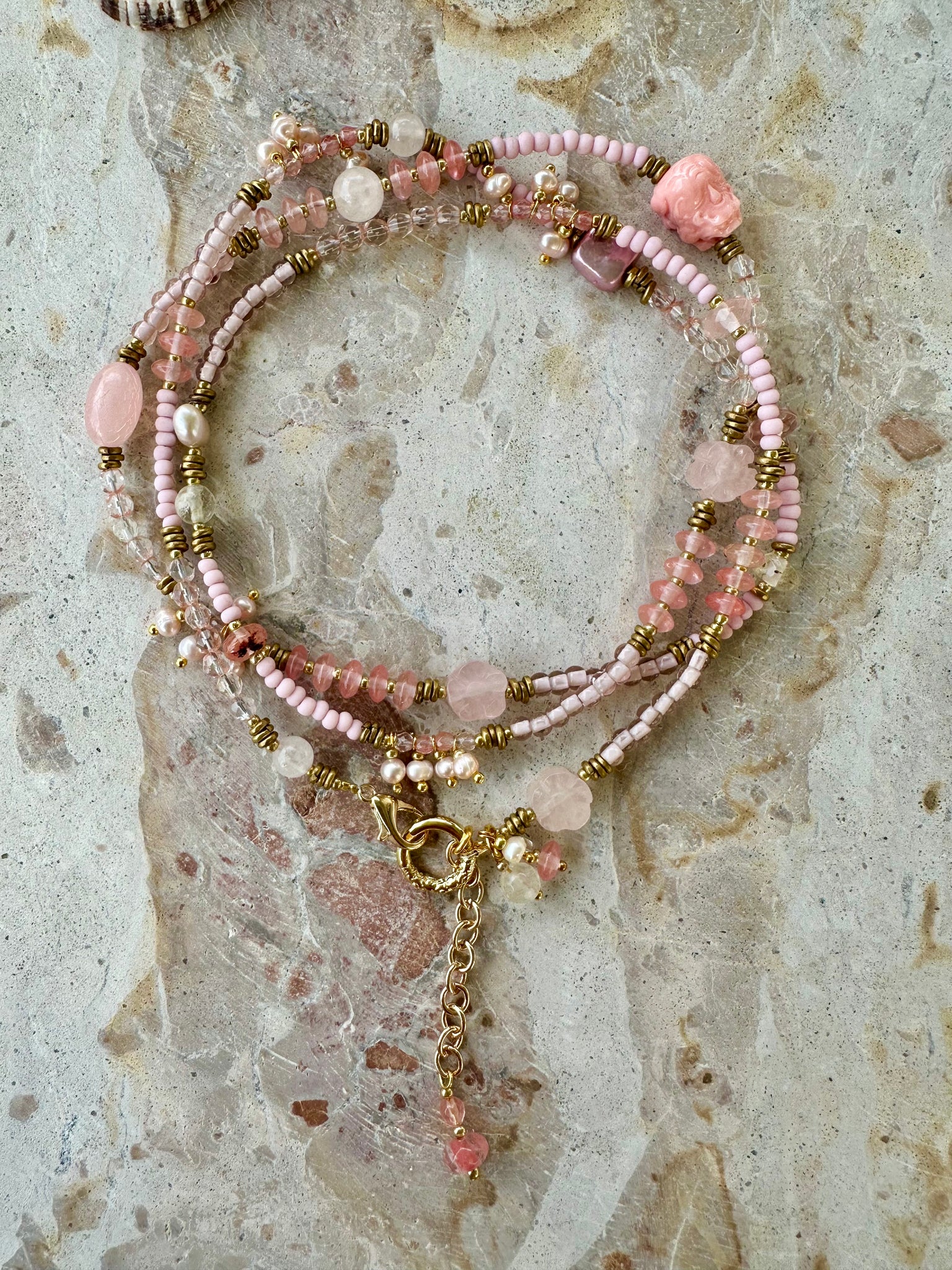 Pink Stone Necklace Choker Bracelet