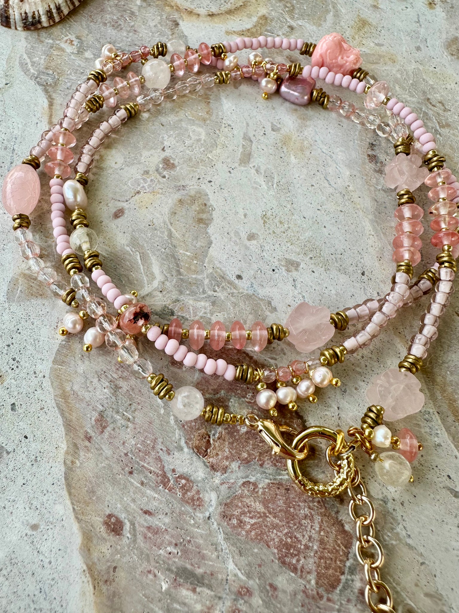 Pink Stone Necklace Choker Bracelet