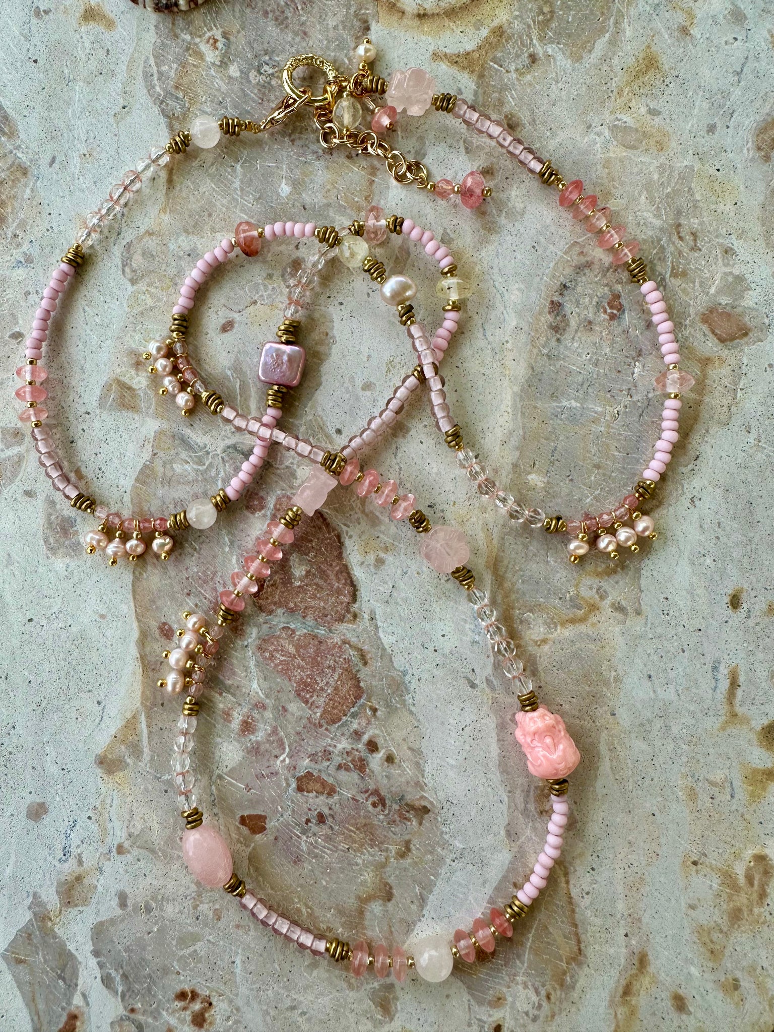 Pink Stone Necklace Choker Bracelet