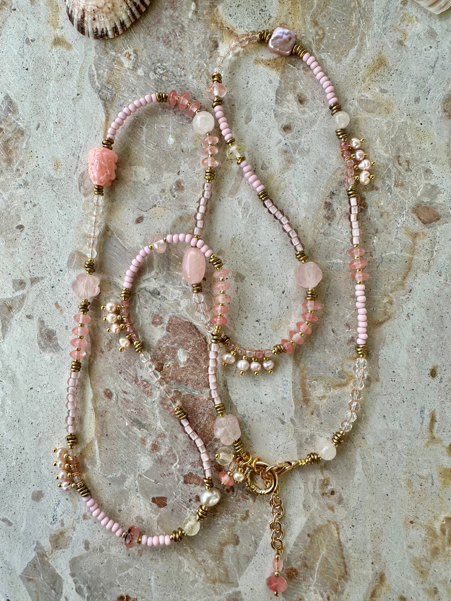 Pink Stone Necklace Choker Bracelet