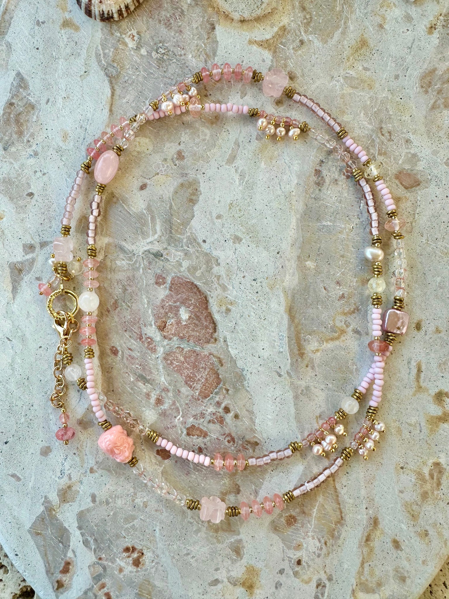 Pink Stone Necklace Choker Bracelet