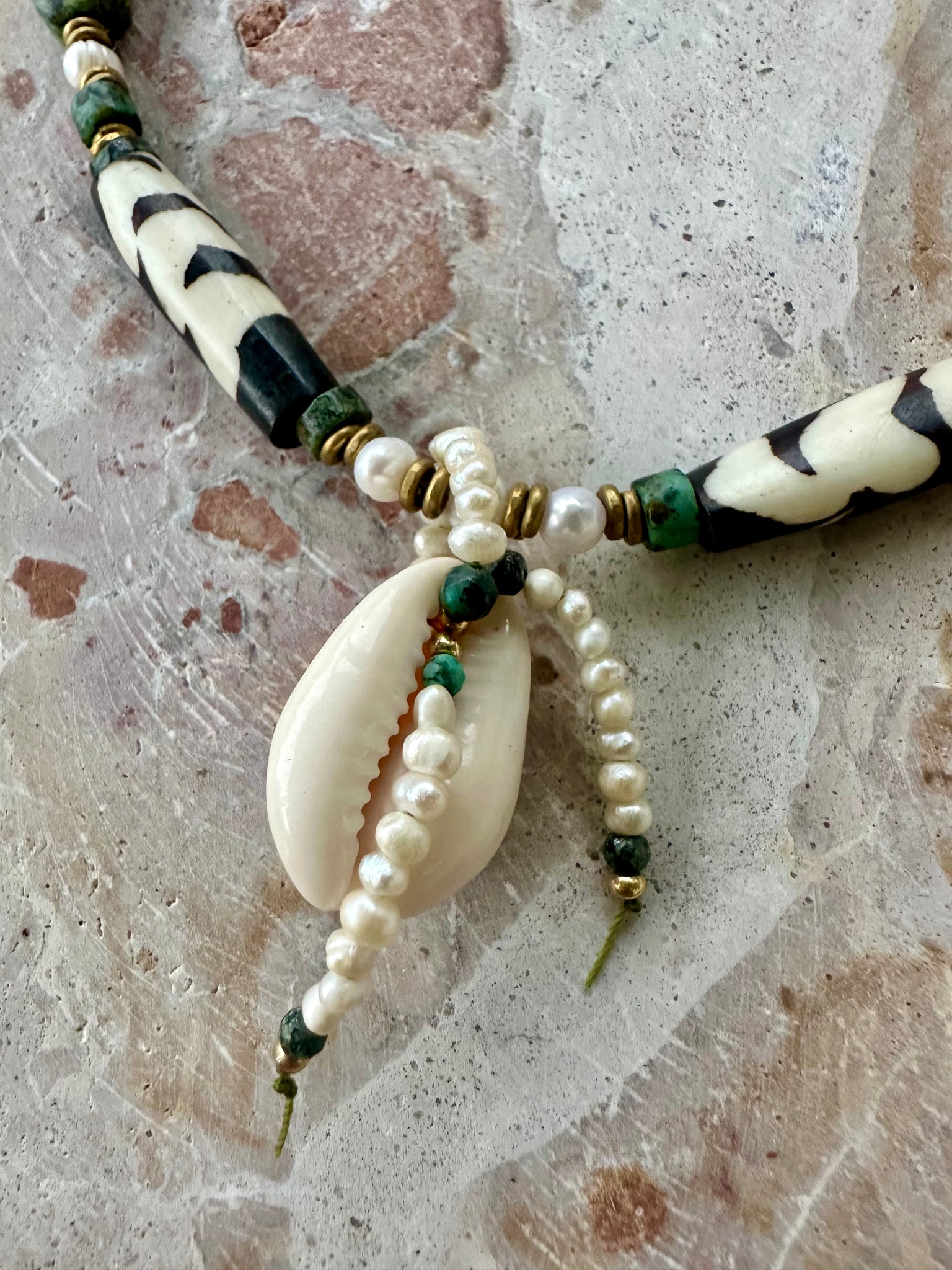 African Cowrie Shell Turquoise Necklace