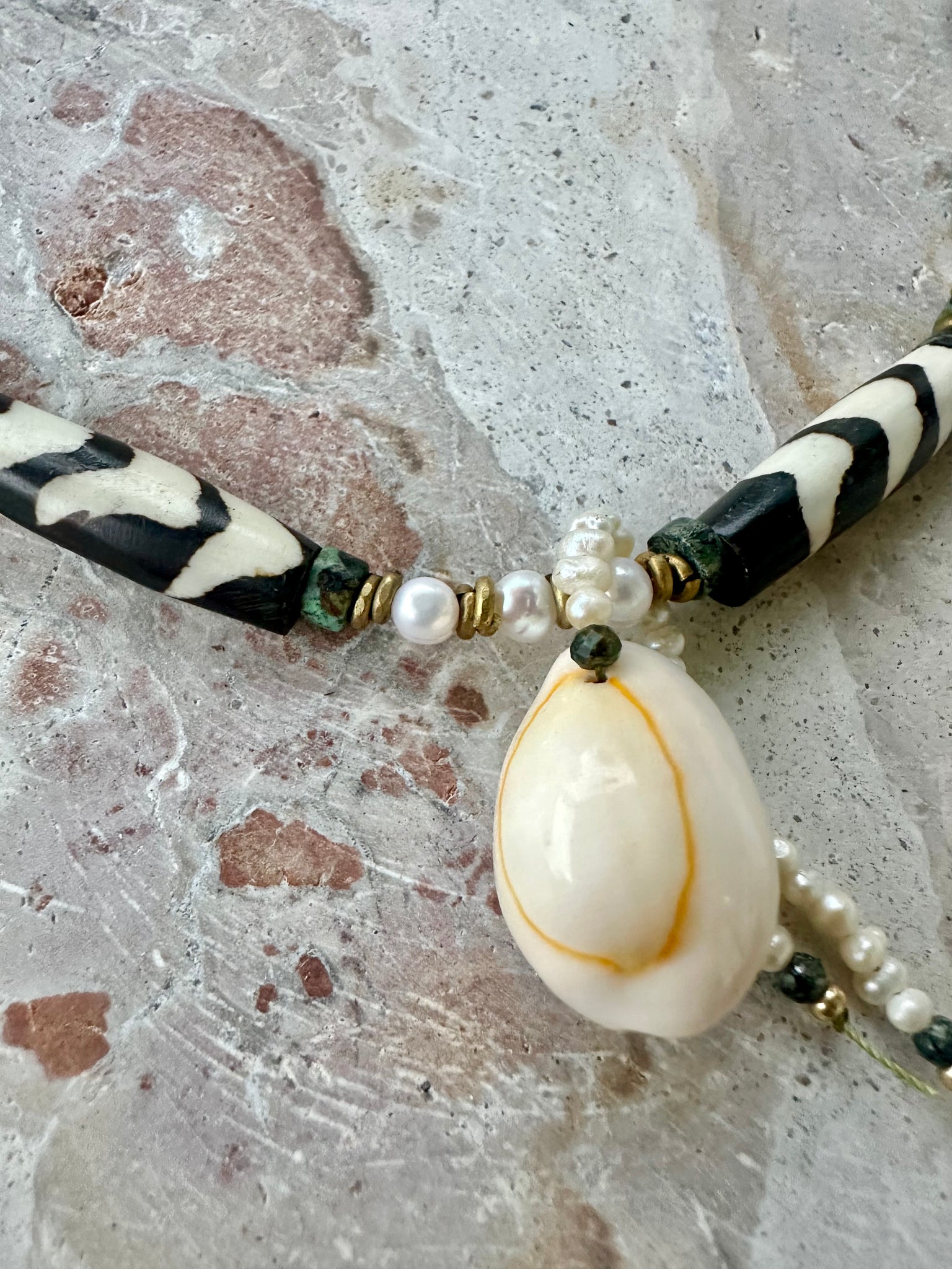 African Cowrie Shell Turquoise Necklace