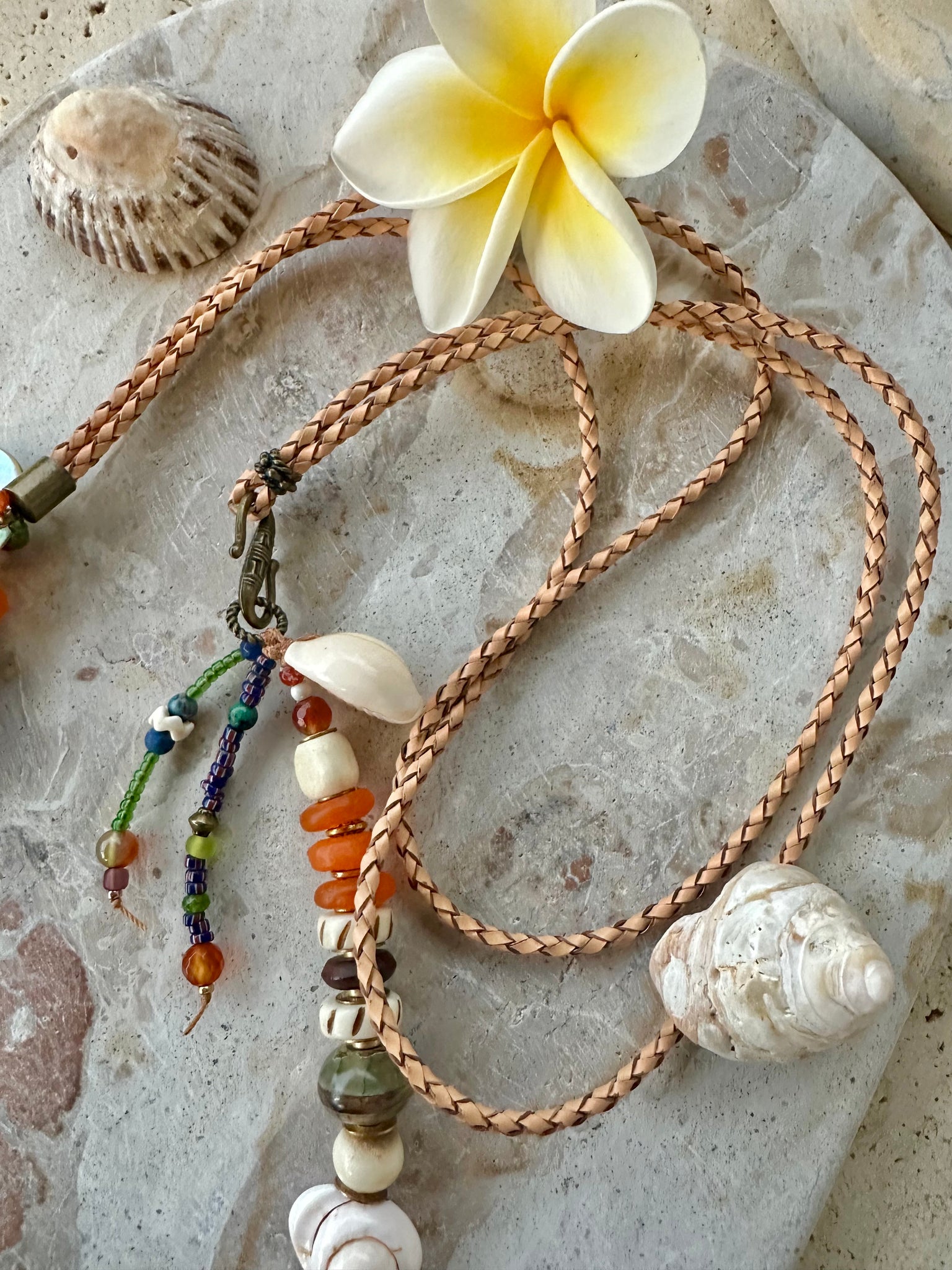 Bohemian Leather Beaded Shell Necklace