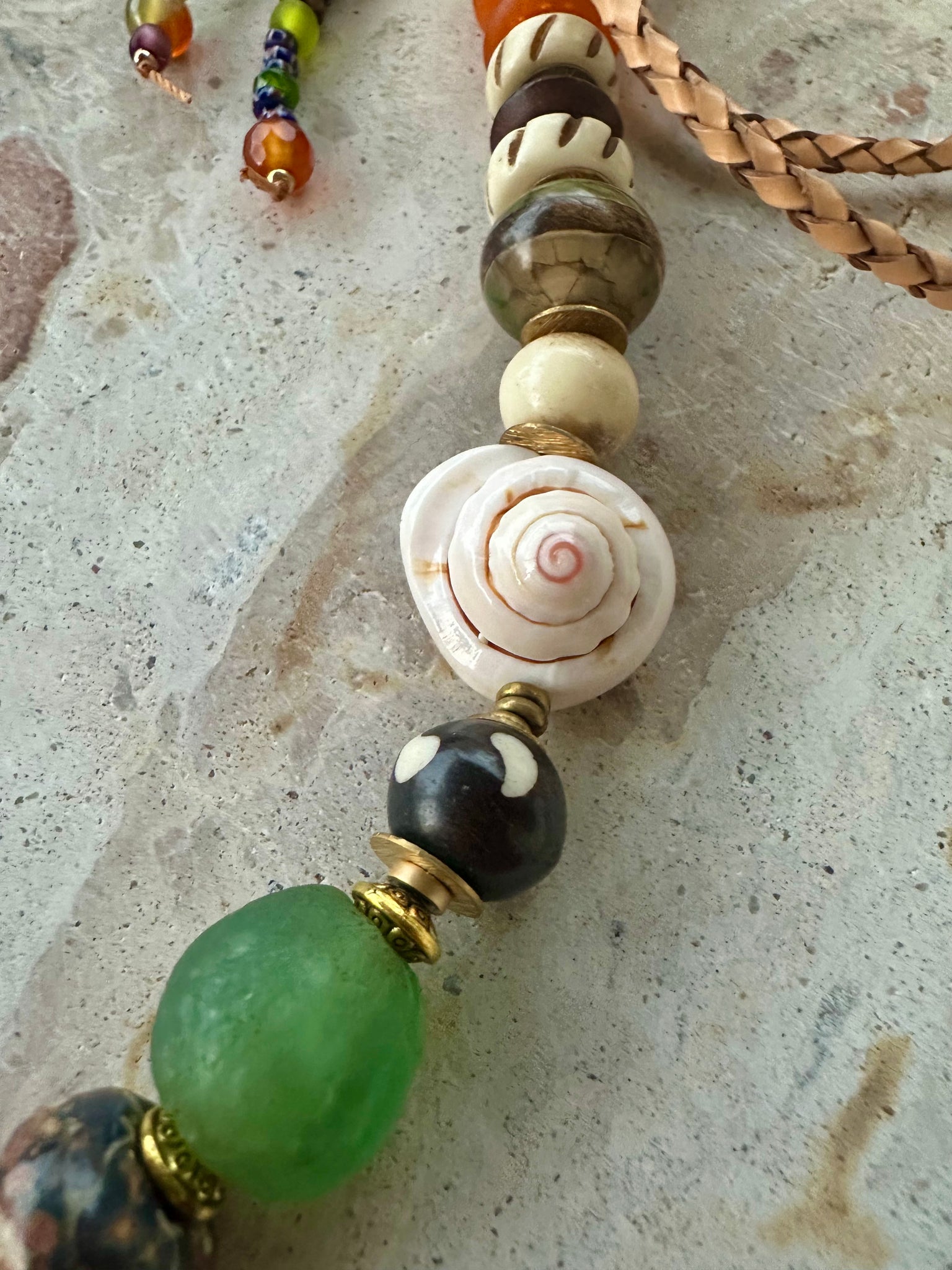 Bohemian Leather Beaded Shell Necklace