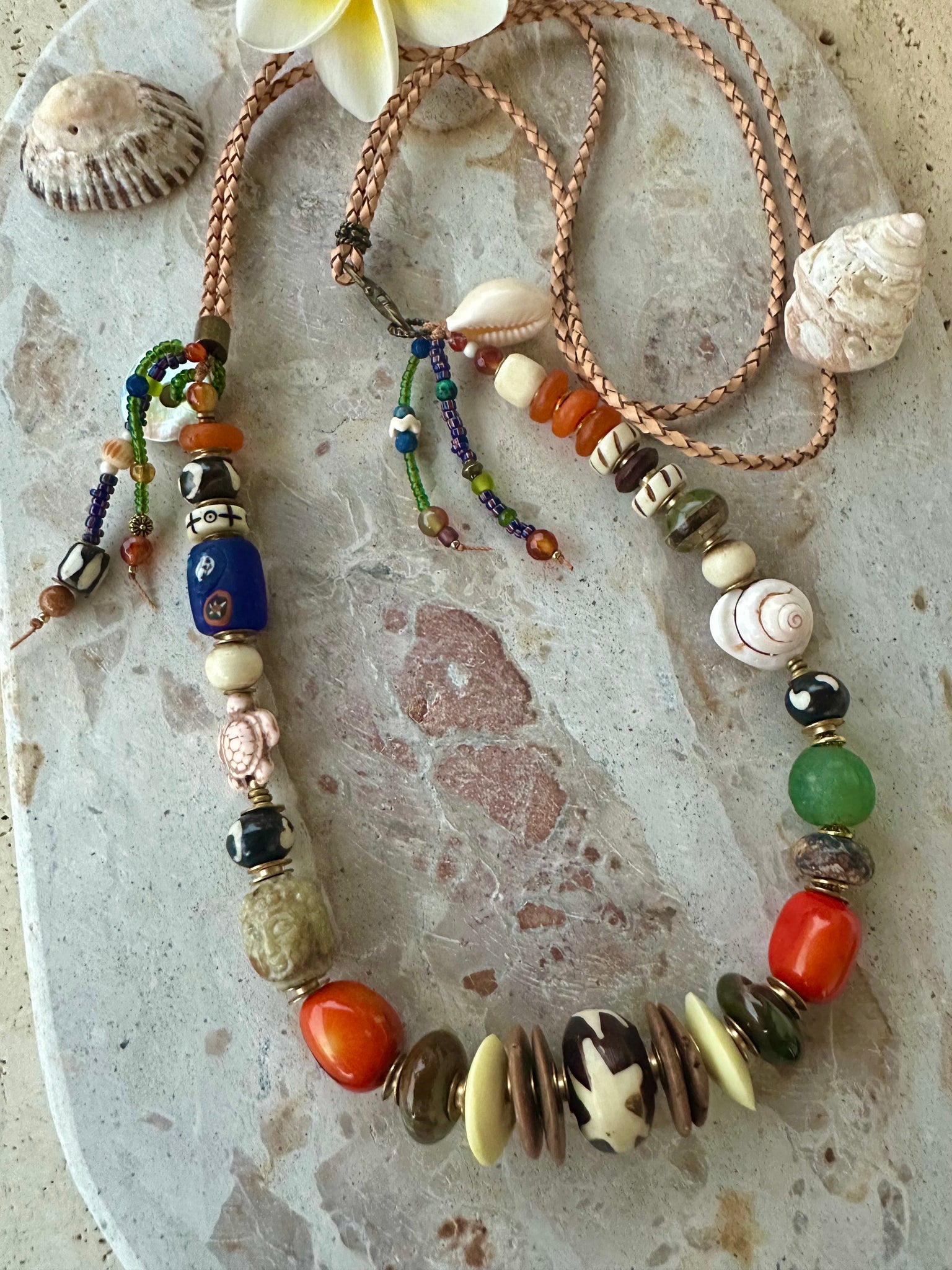 Bohemian Leather Beaded Shell Necklace