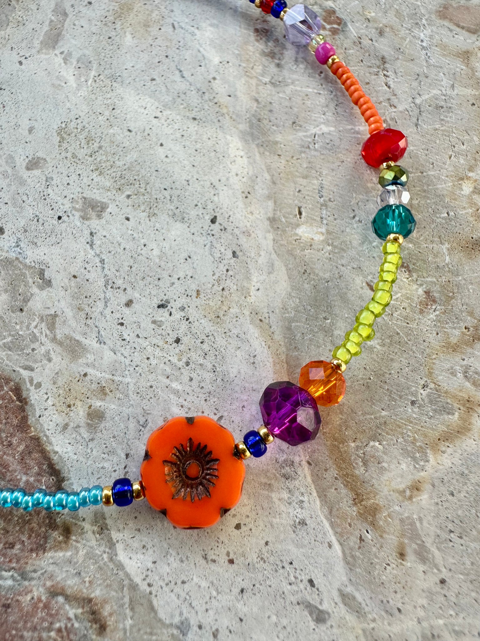 Seed Bead Crystal Flower Choker