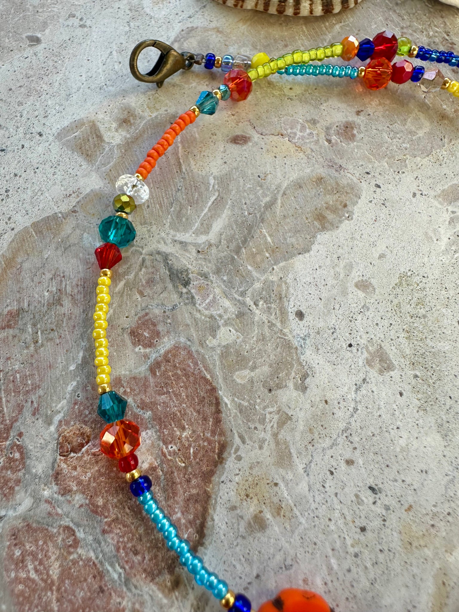 Seed Bead Crystal Flower Choker