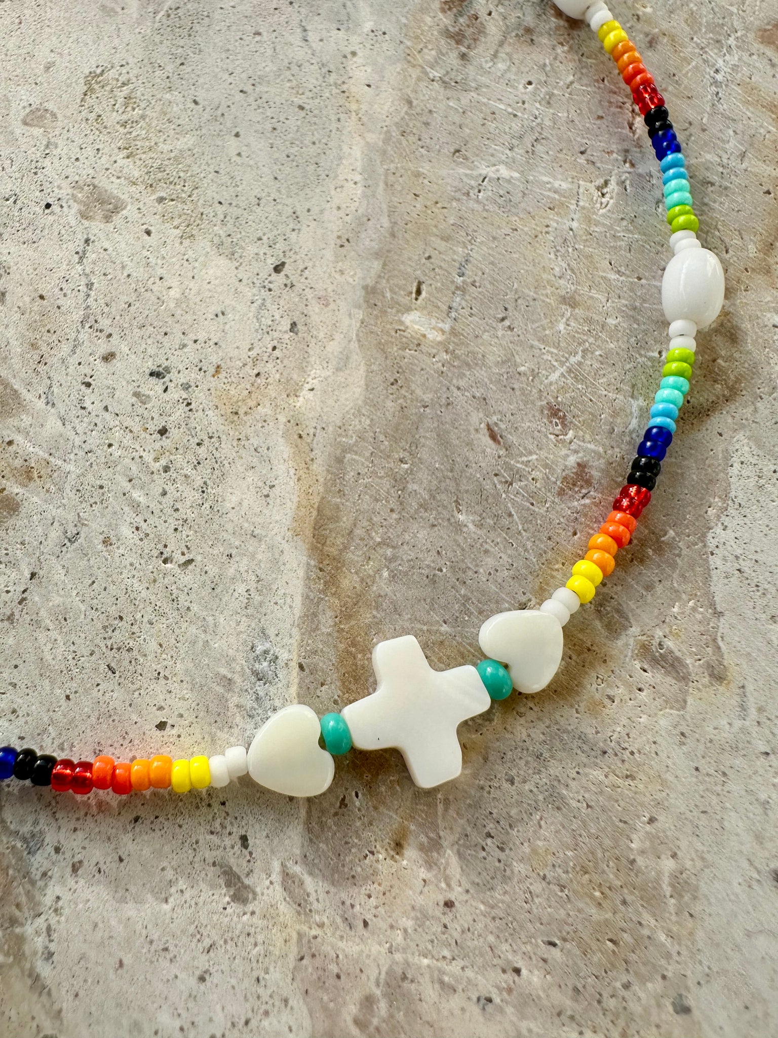 Seed Bead Shell Cross Necklace