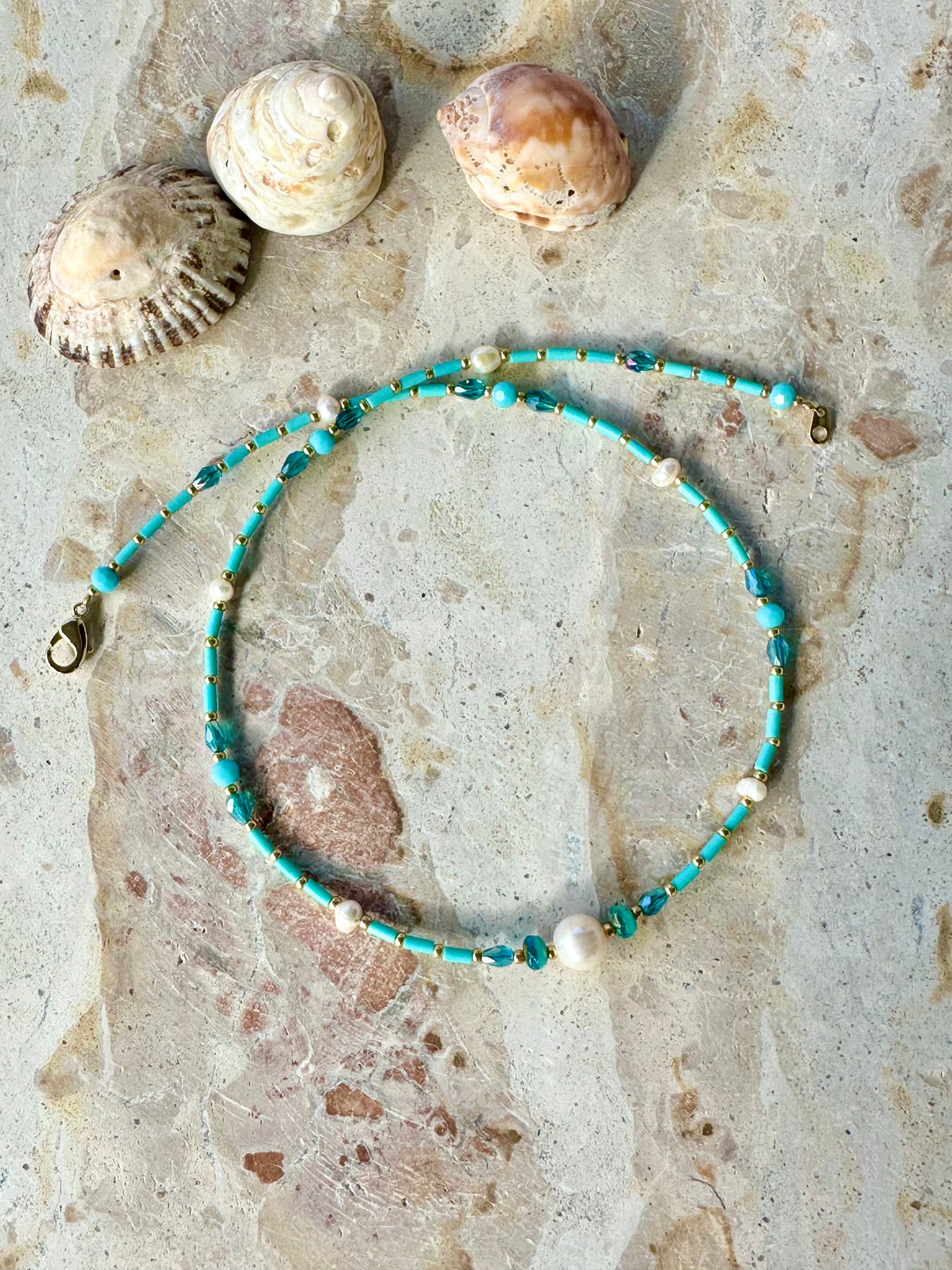 Blue Pearl Crystal Seed Bead Necklace