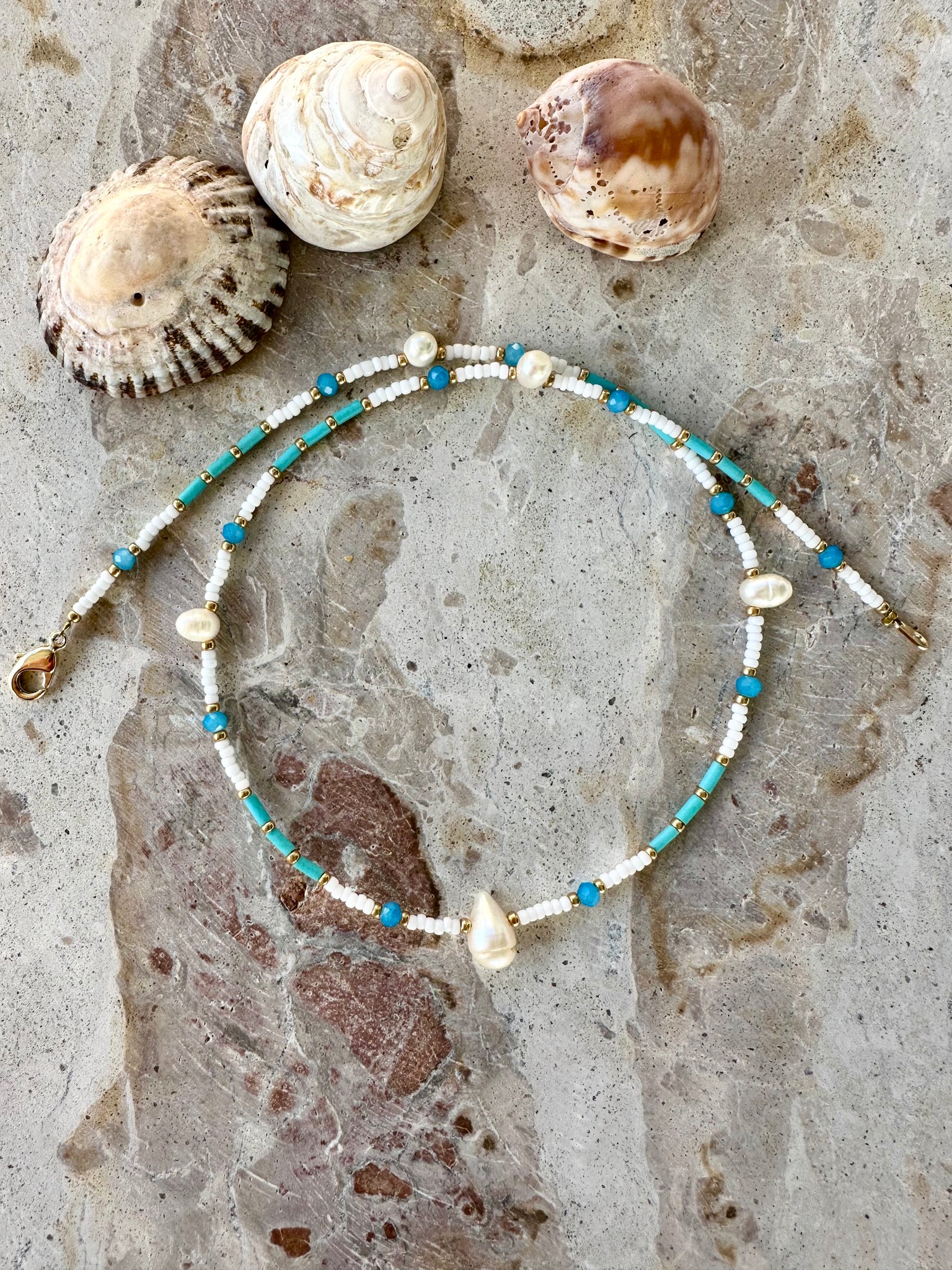 Coastal Blue Seed Bead Boho Choker Necklace