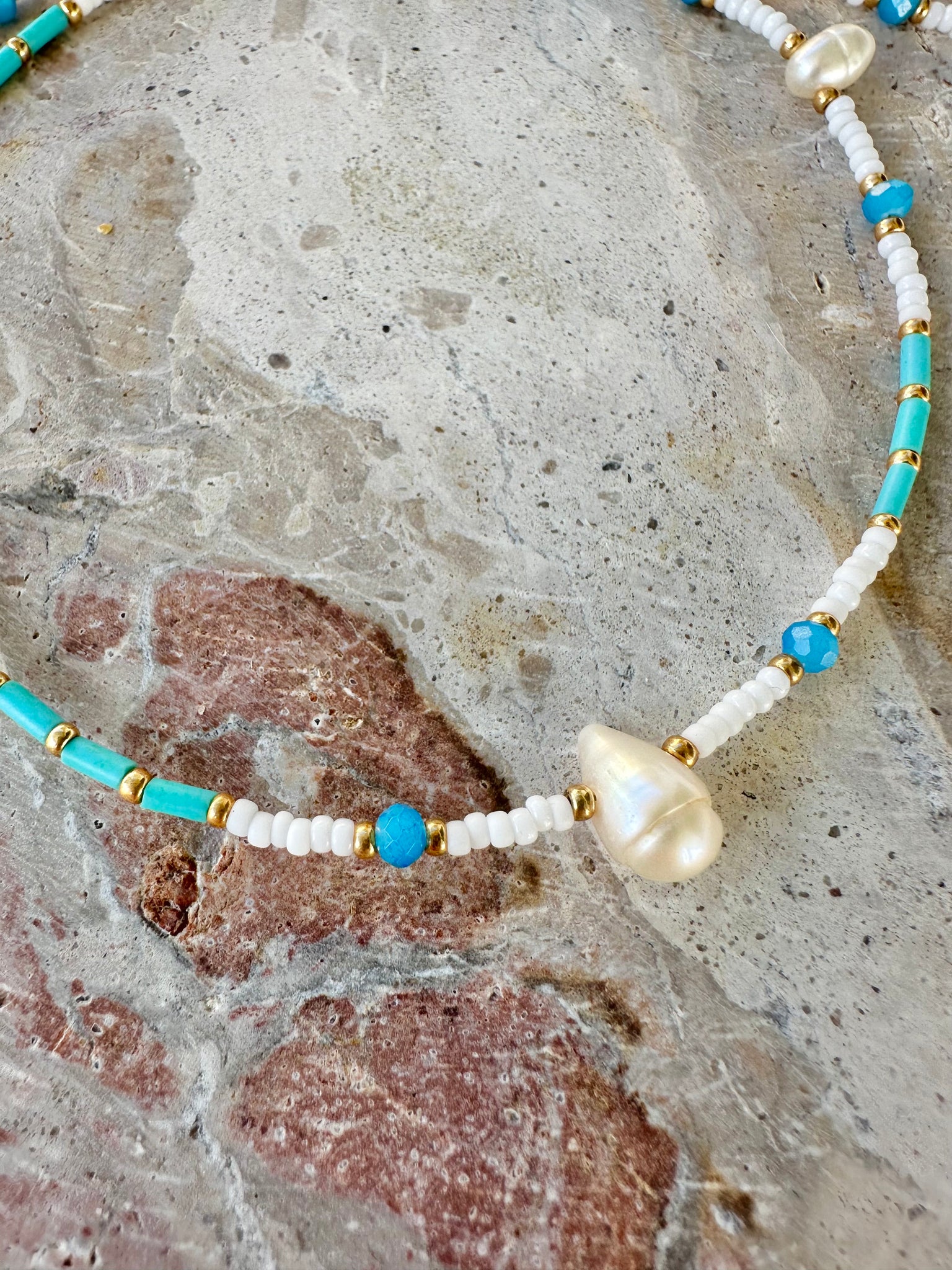 Coastal Blue Seed Bead Boho Choker Necklace