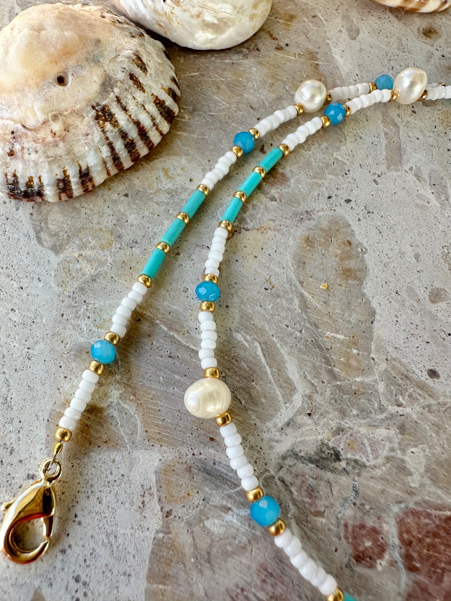 Coastal Blue Seed Bead Boho Choker Necklace