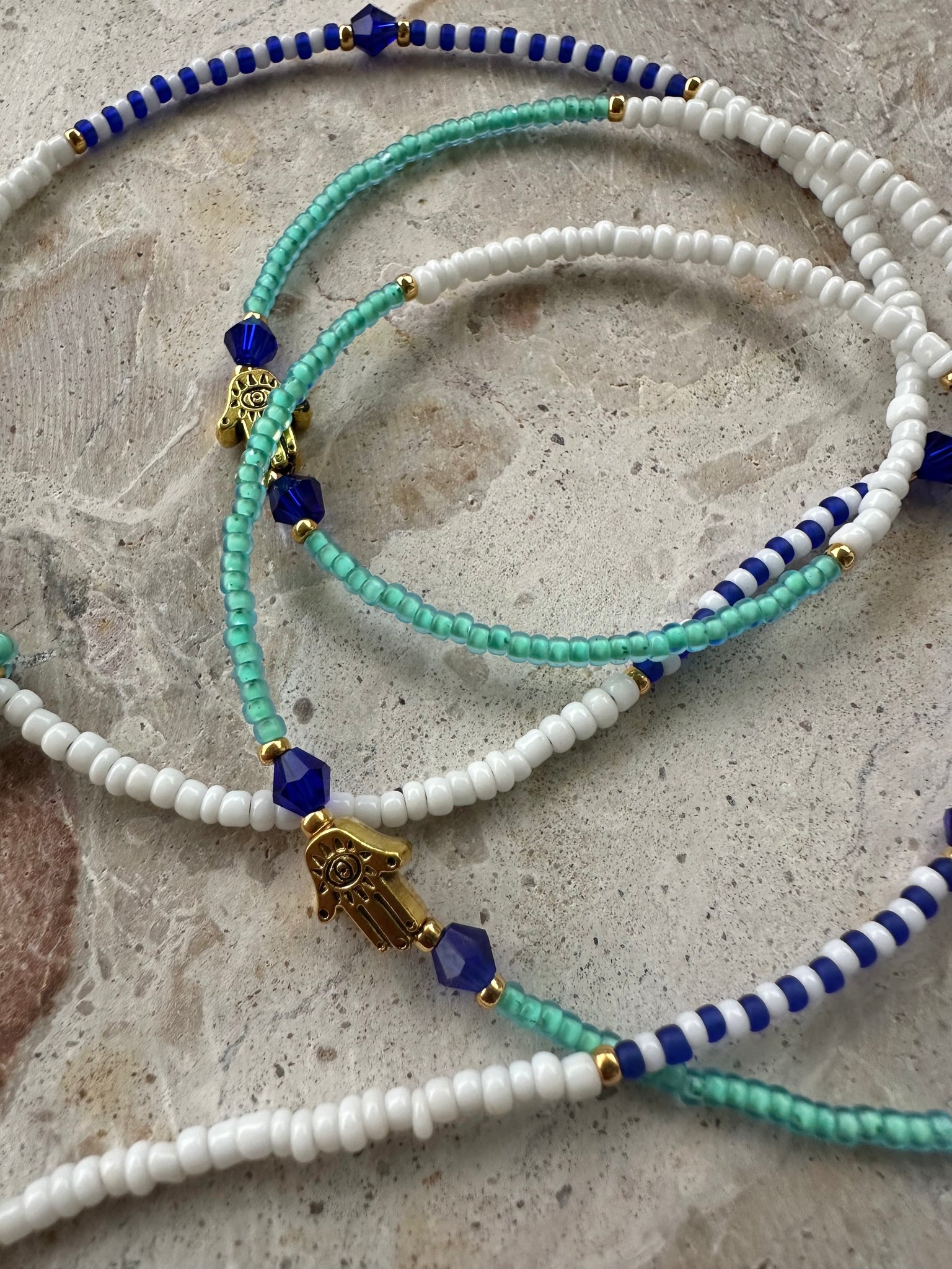Greek Coastal Fish Charm Seed Bead Necklace