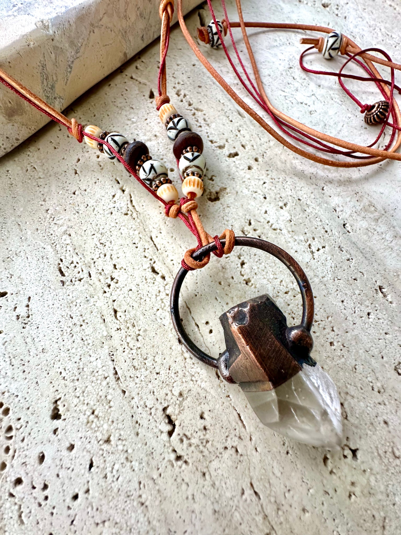 Quartz Crystal Leather Necklace